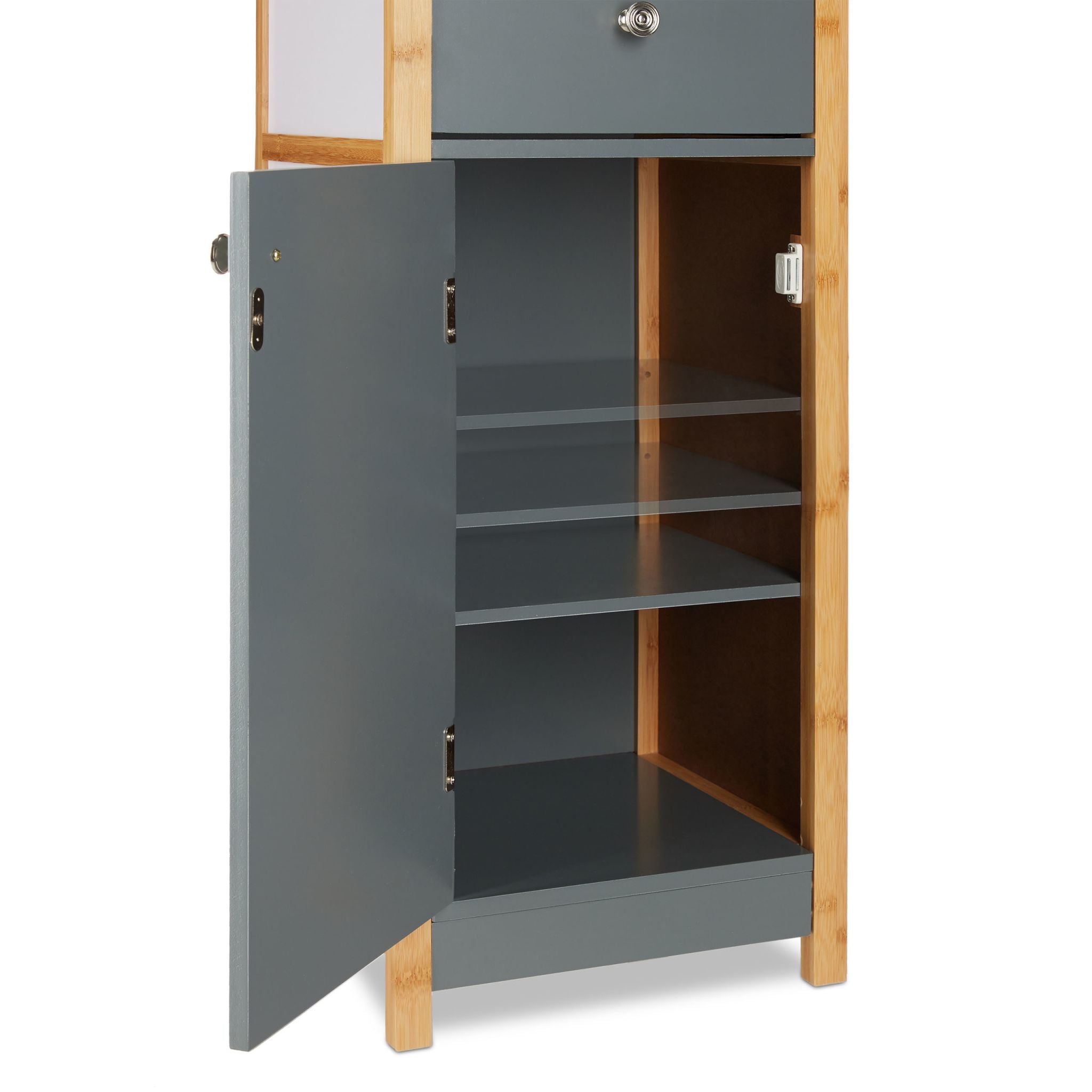 Hochschrank Bad Anthrazit-Weiss-Hellbraun von Relaxdays