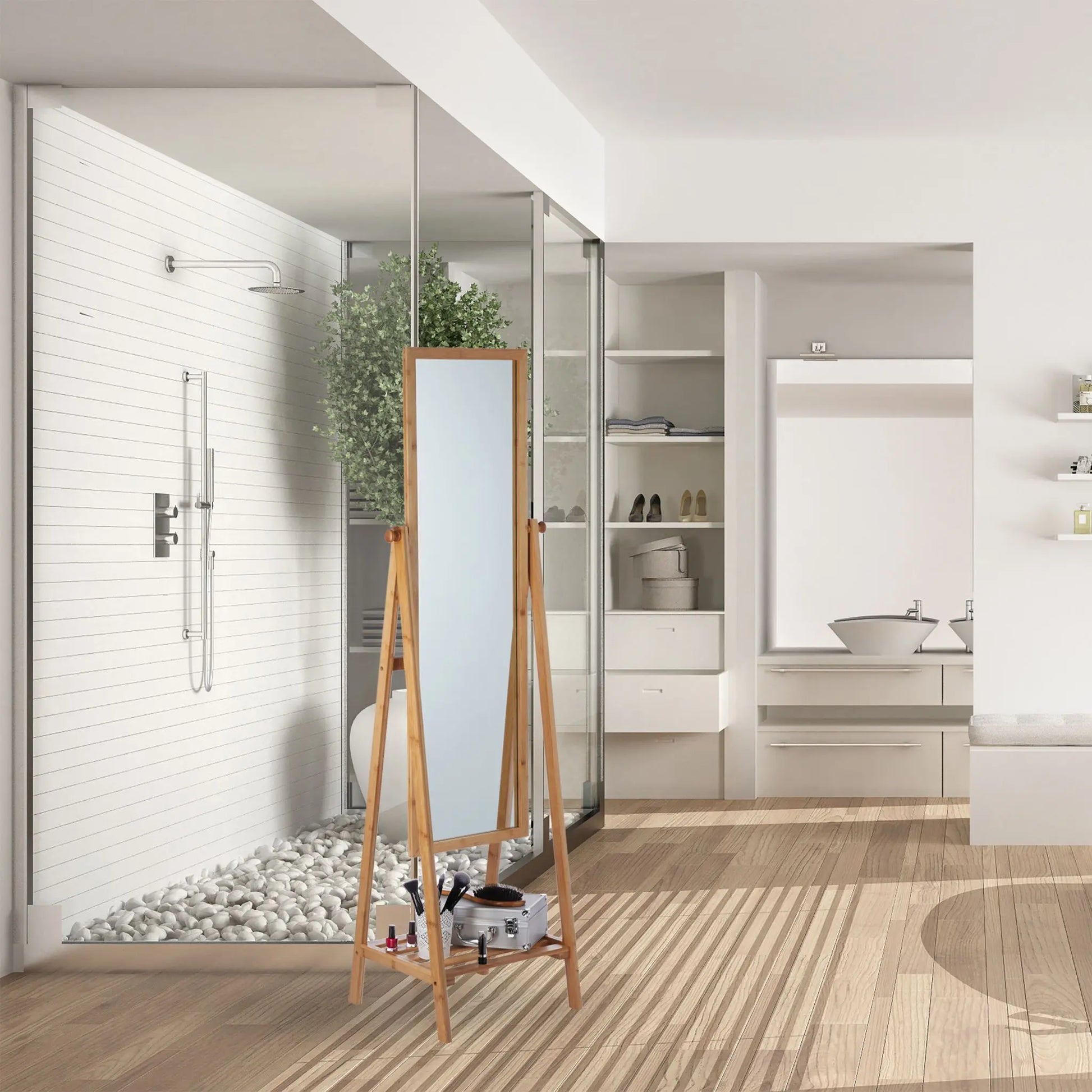 Standspiegel Bambus Hellbraun von Relaxdays