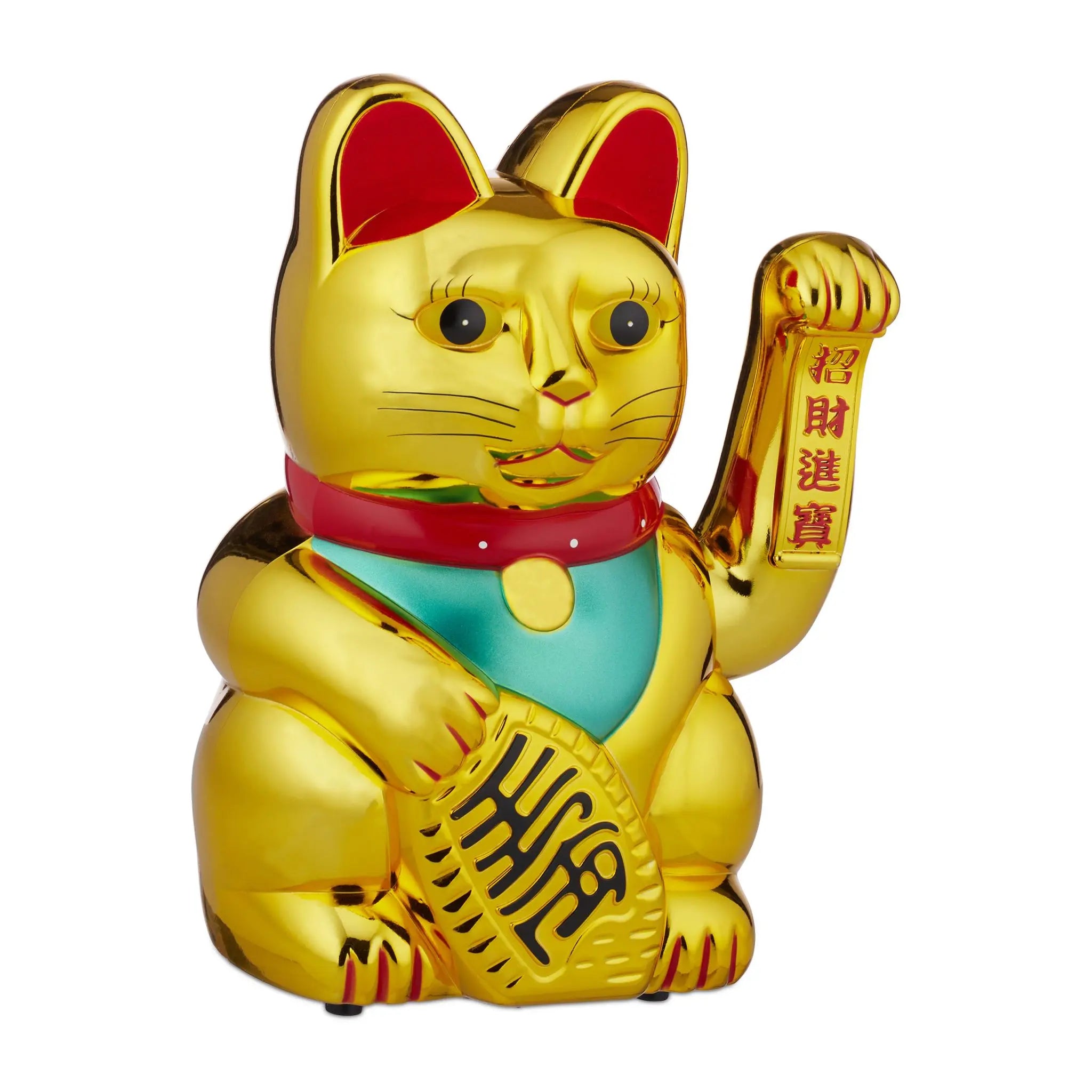 XL Winkekatze gold Gold-Grün-Rot von Relaxdays