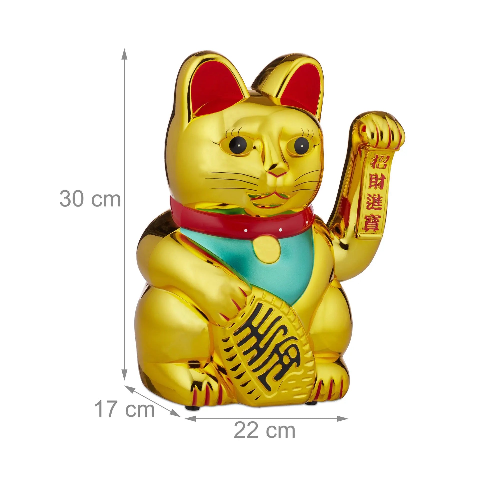 XL Winkekatze gold Gold-Grün-Rot von Relaxdays