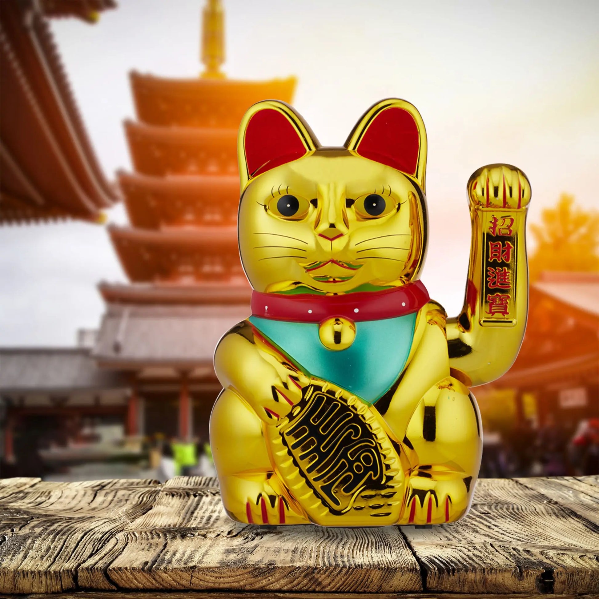 XL Winkekatze gold Gold-Grün-Rot von Relaxdays