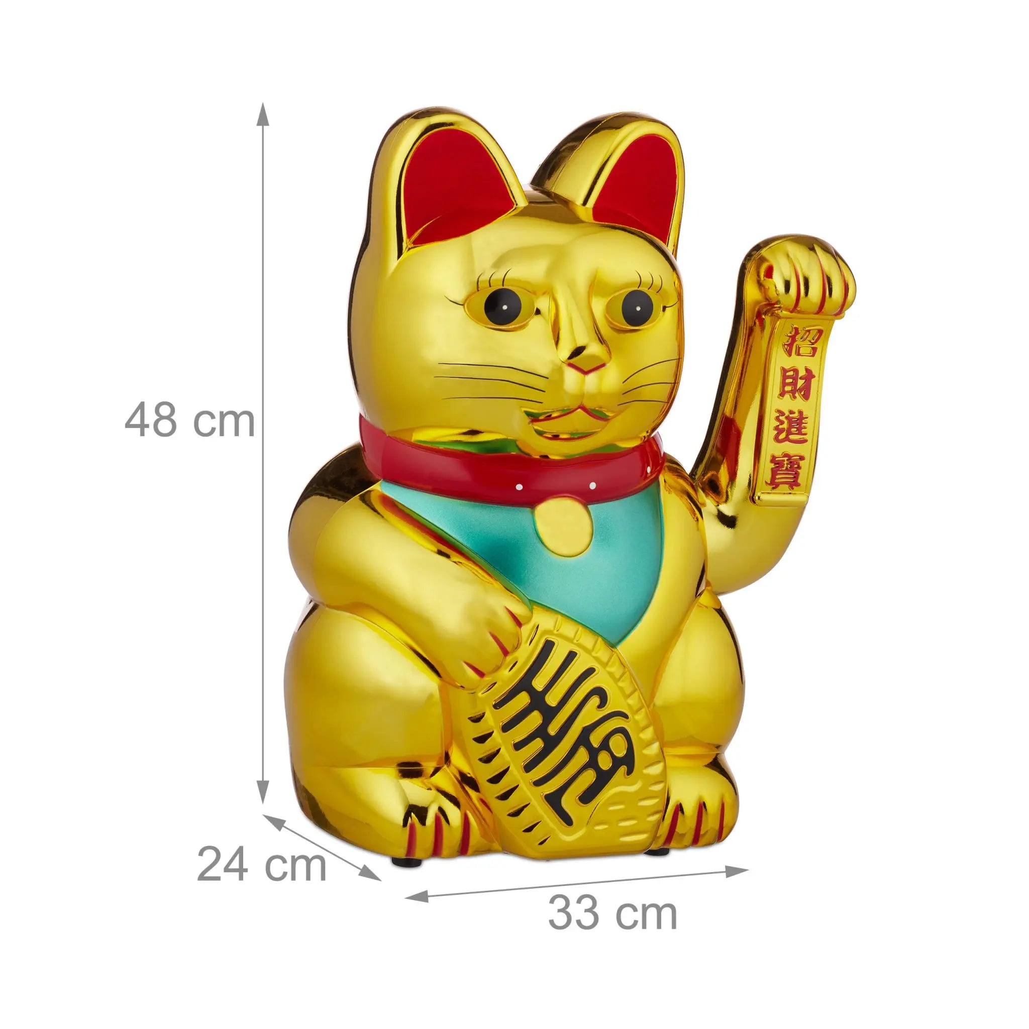 Winkekatze XXL Gold-Grün-Rot von Relaxdays