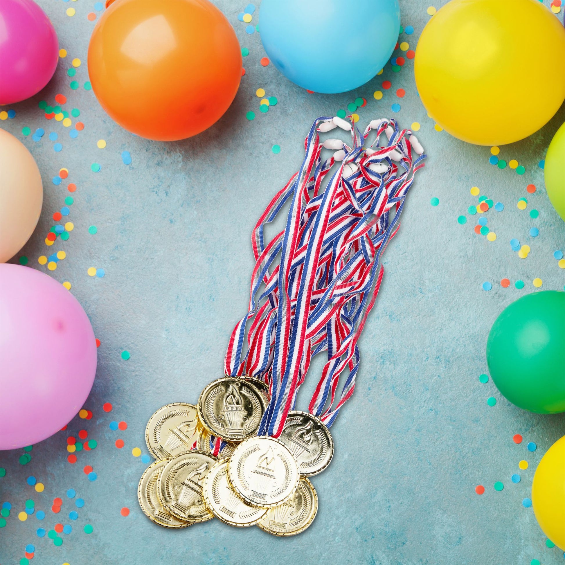 Goldmedaillen für Kinder 12er-Set Blau-Gold-Rot von Relaxdays