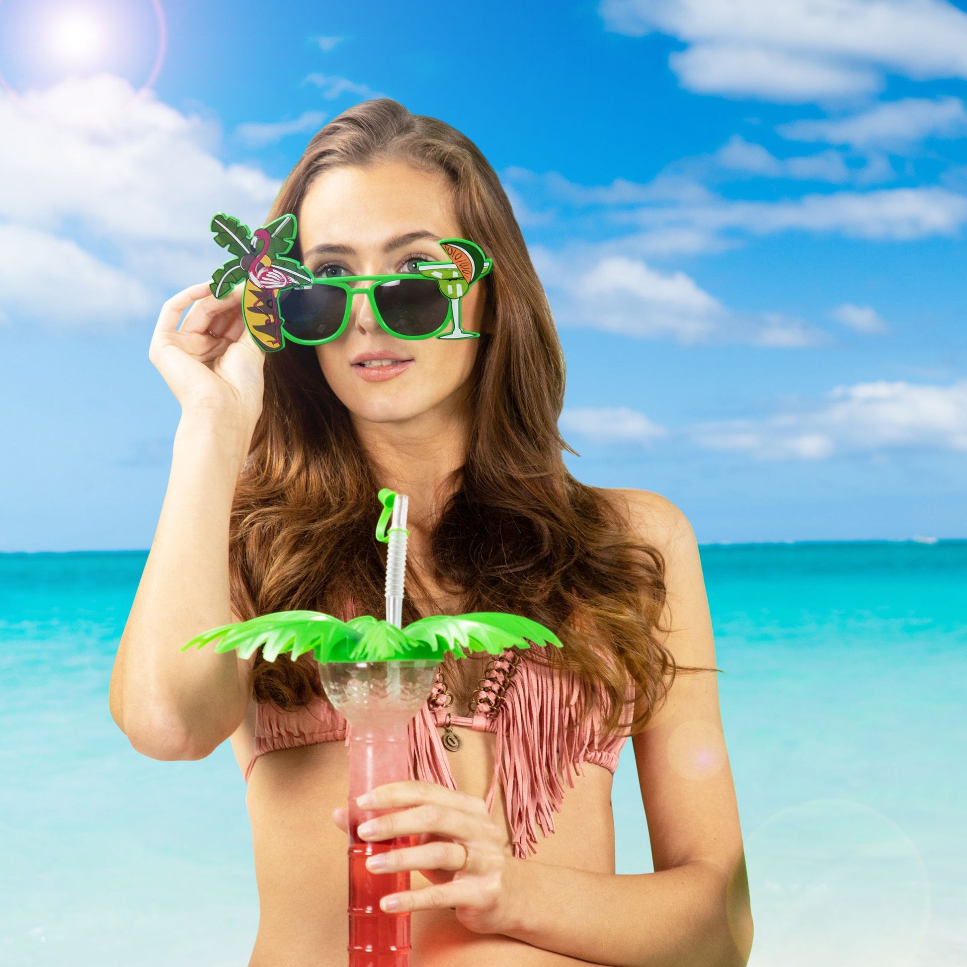 Partybrille Cocktail und Palme Grün-Pink-Schwarz von Relaxdays