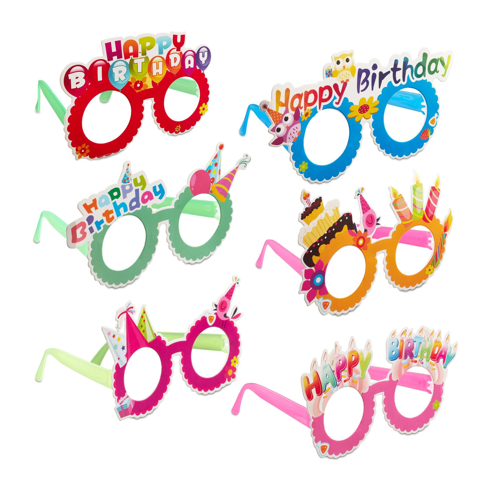 Partybrillen Happy Birthday 6er-Set Blau-Grün-Pink von Relaxdays