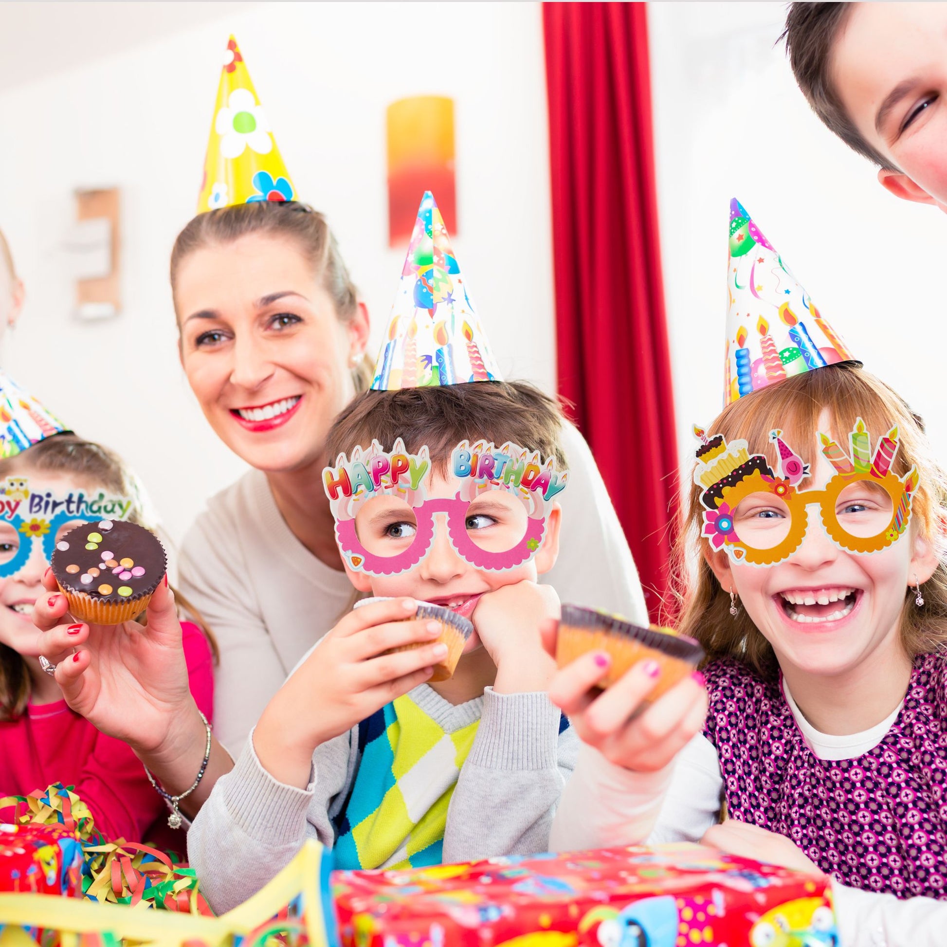 Partybrillen Happy Birthday 6er-Set Blau-Grün-Pink von Relaxdays