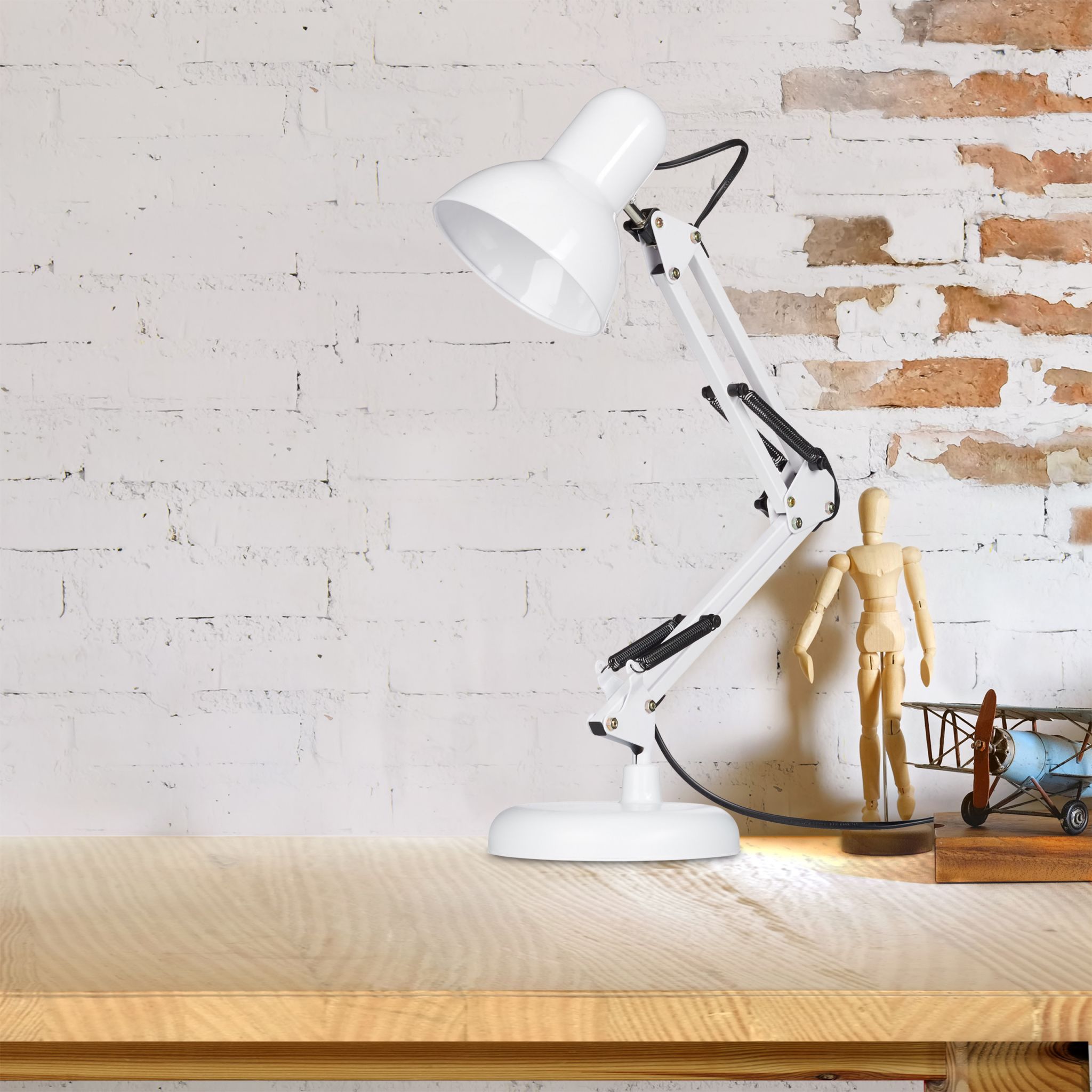 Retro Schreibtischlampe Weiss-Schwarz von Relaxdays