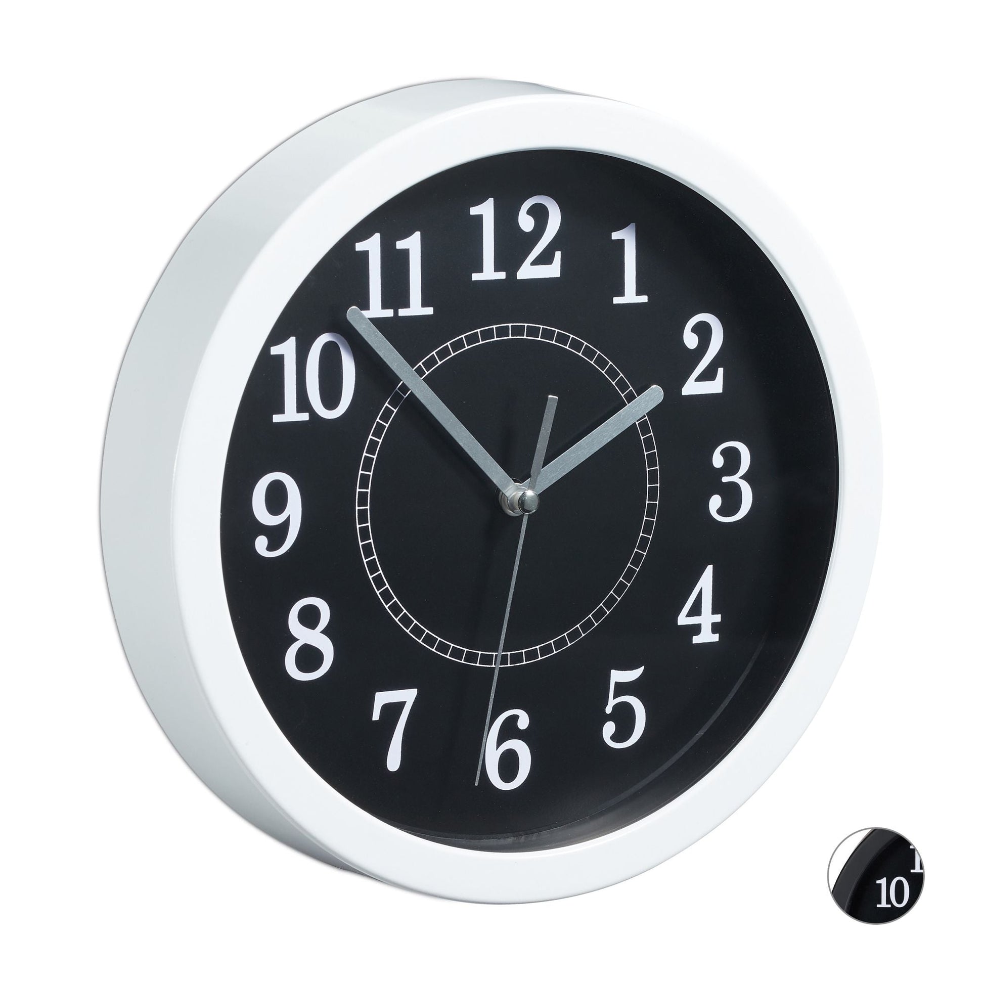 Wanduhr rund 20cm Weiss-Schwarz-Grau von Relaxdays