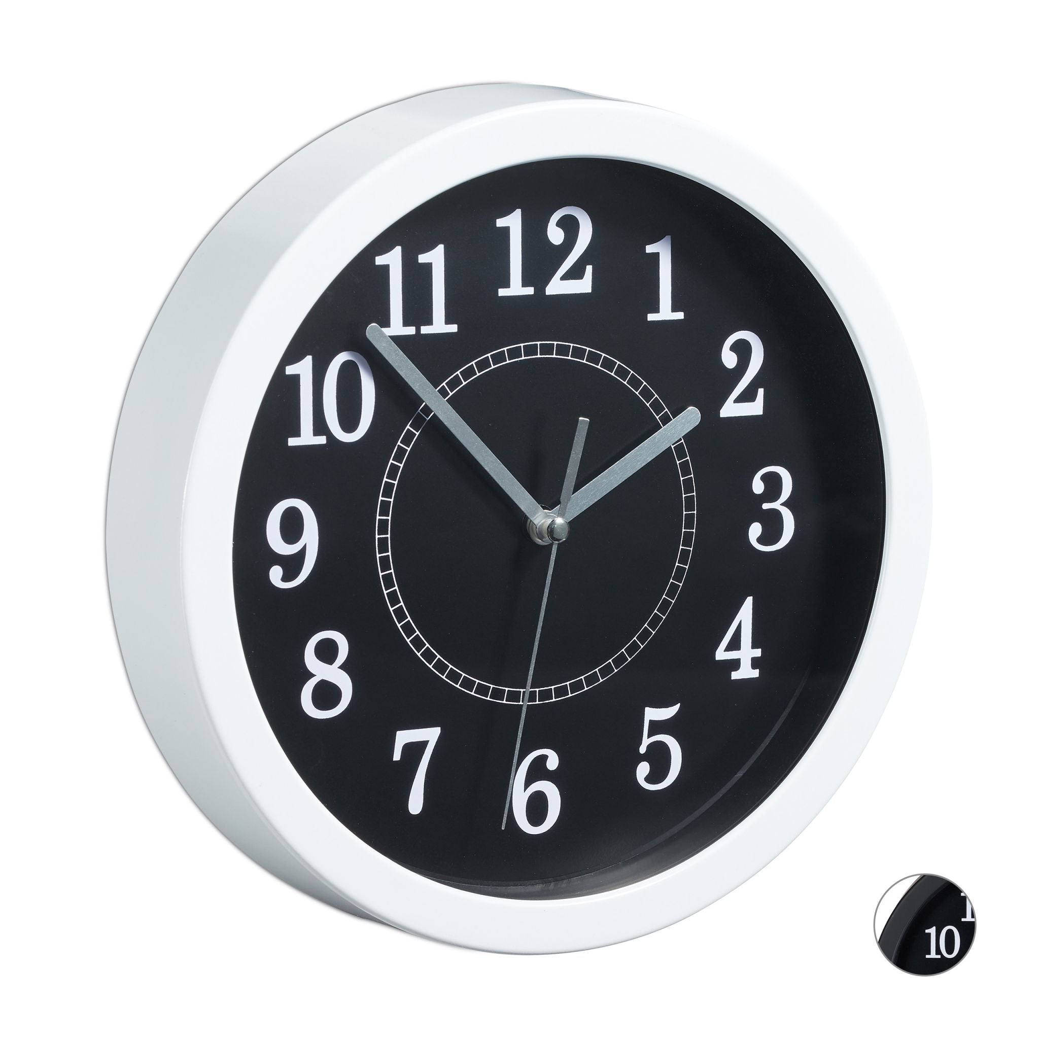 Wanduhr rund 20cm Weiss-Schwarz-Grau von Relaxdays