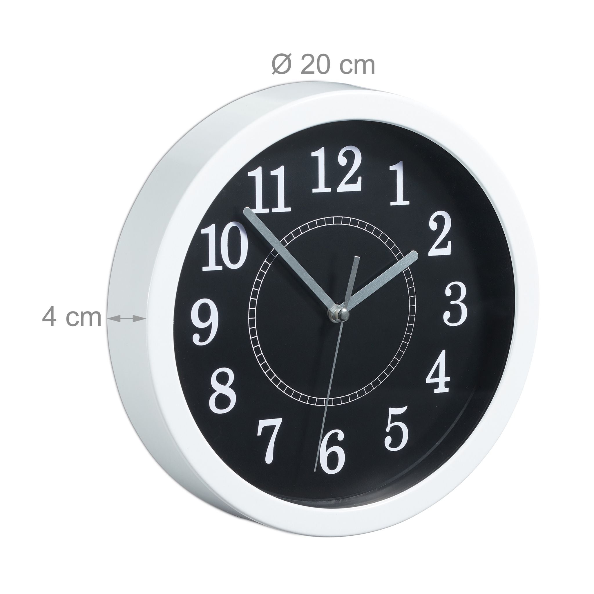 Wanduhr rund 20cm Weiss-Schwarz-Grau von Relaxdays