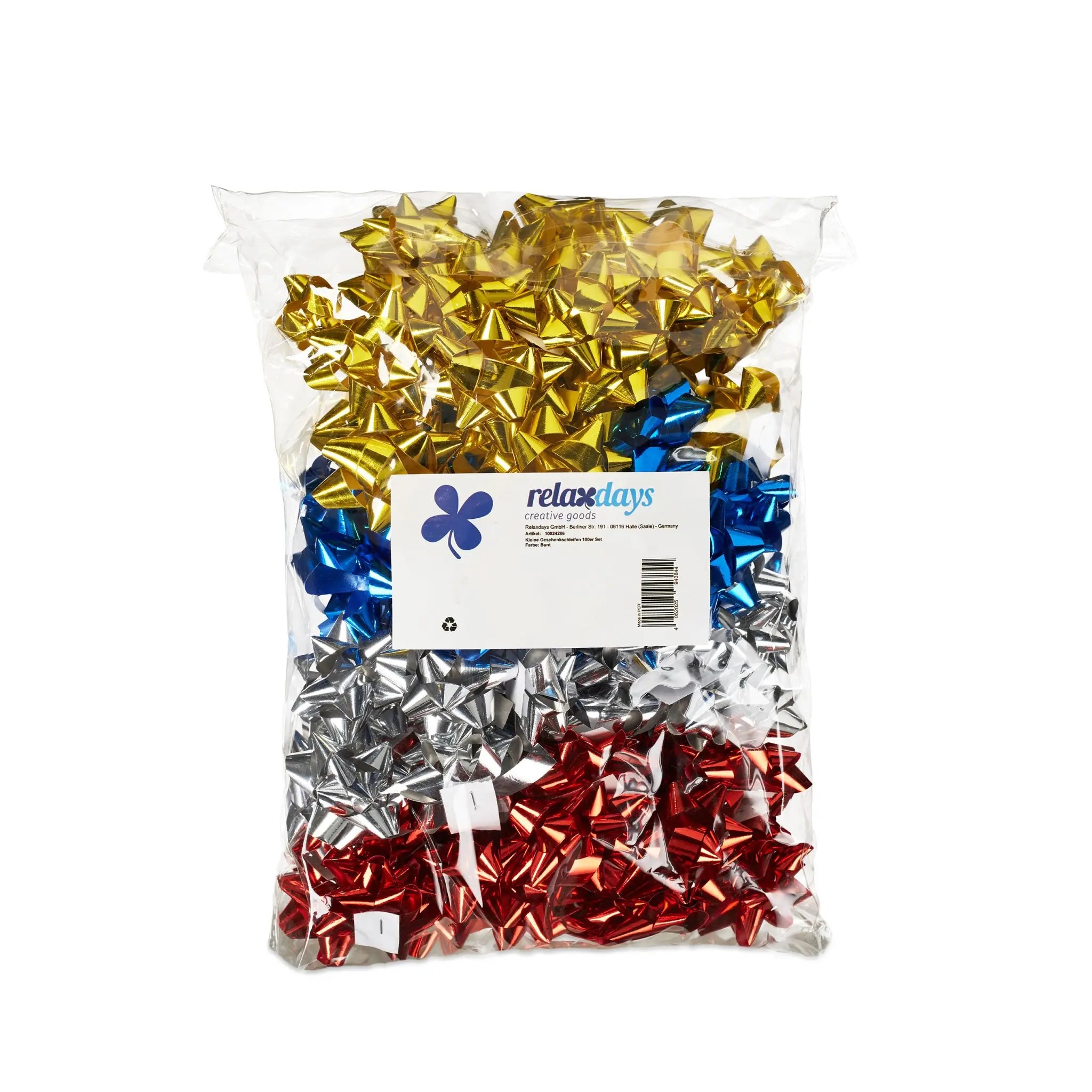 Kleine Geschenkschleifen 100er-Set Blau-Gold-Rot von guteszeug.ch