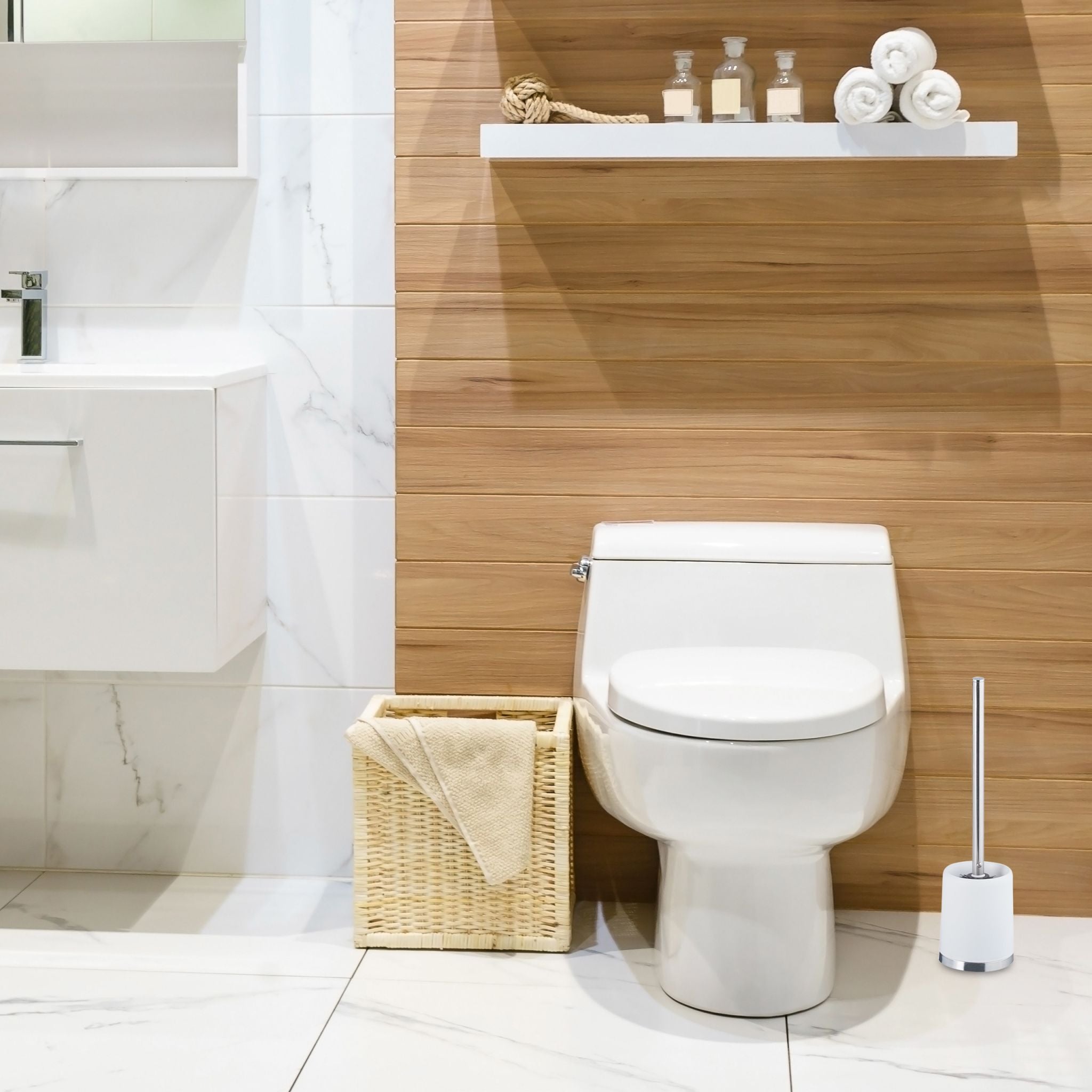 WC-Garnitur rund Weiss-Schwarz-Silber