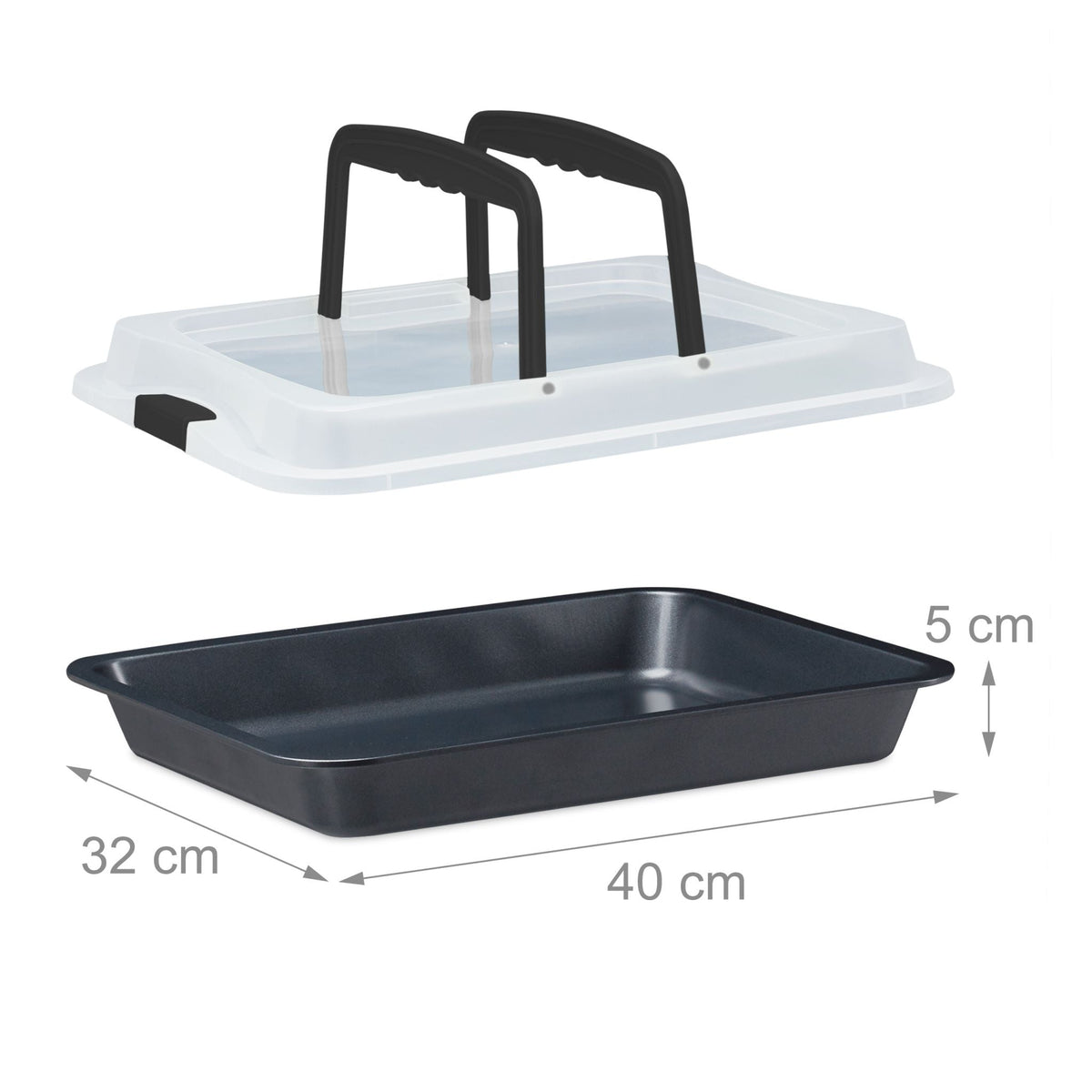 Backblech mit Deckel 3in1 Schwarz-Transparent von Relaxdays