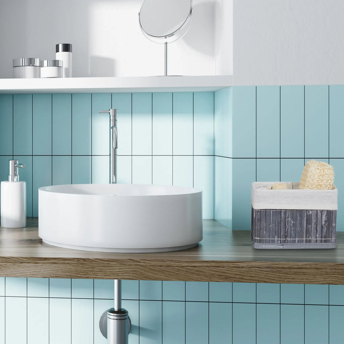 Aufbewahrungskorb Bambus 6er-Set Weiss-Grau von Relaxdays