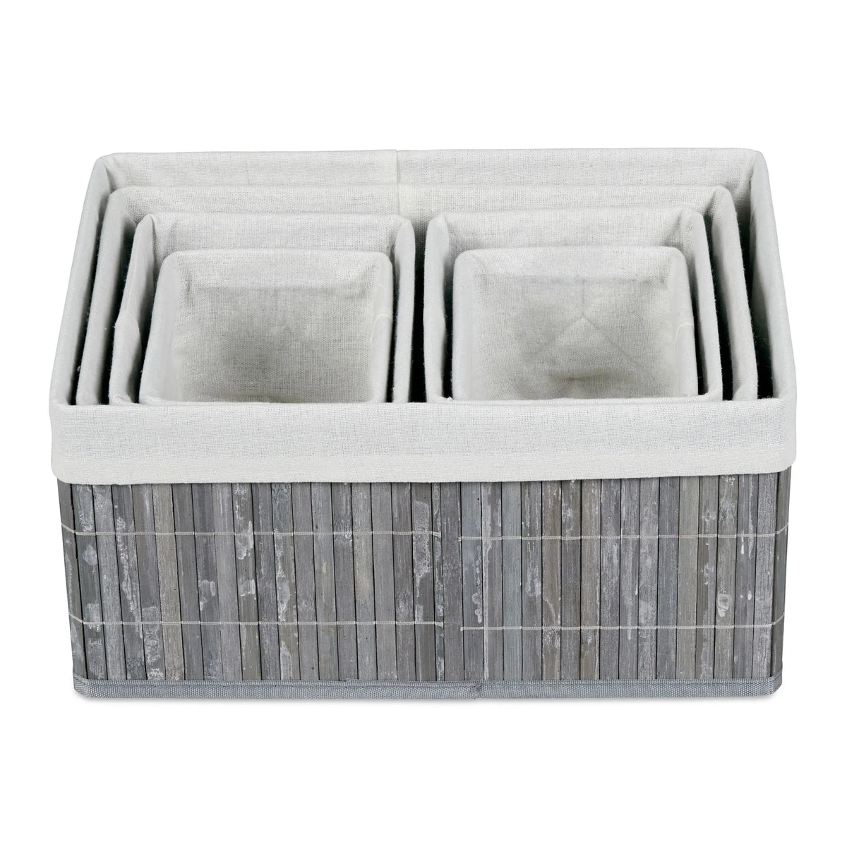 Aufbewahrungskorb Bambus 6er-Set Weiss-Grau von Relaxdays