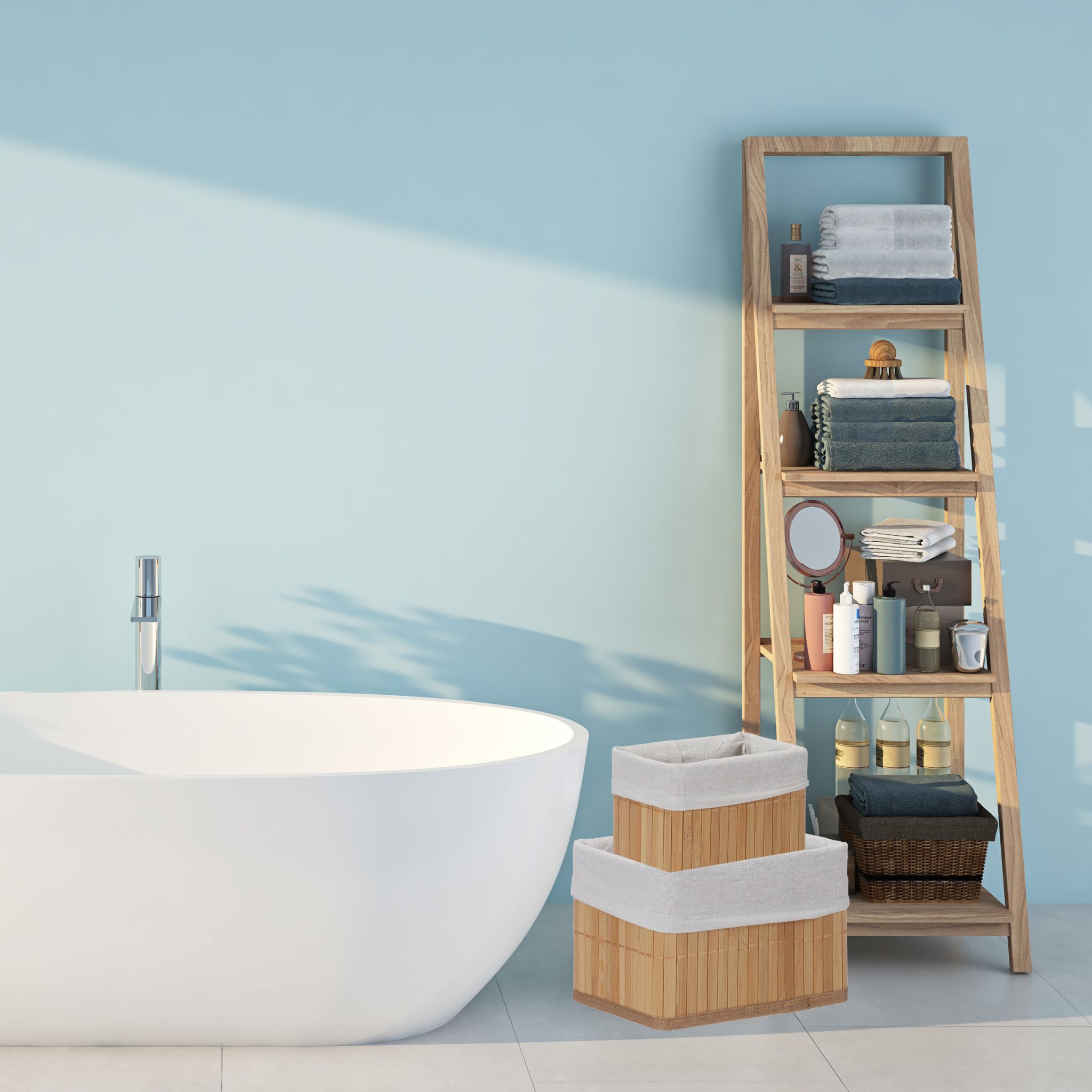 Aufbewahrungskorb Bambus 6er-Set Weiss-Hellbraun von Relaxdays