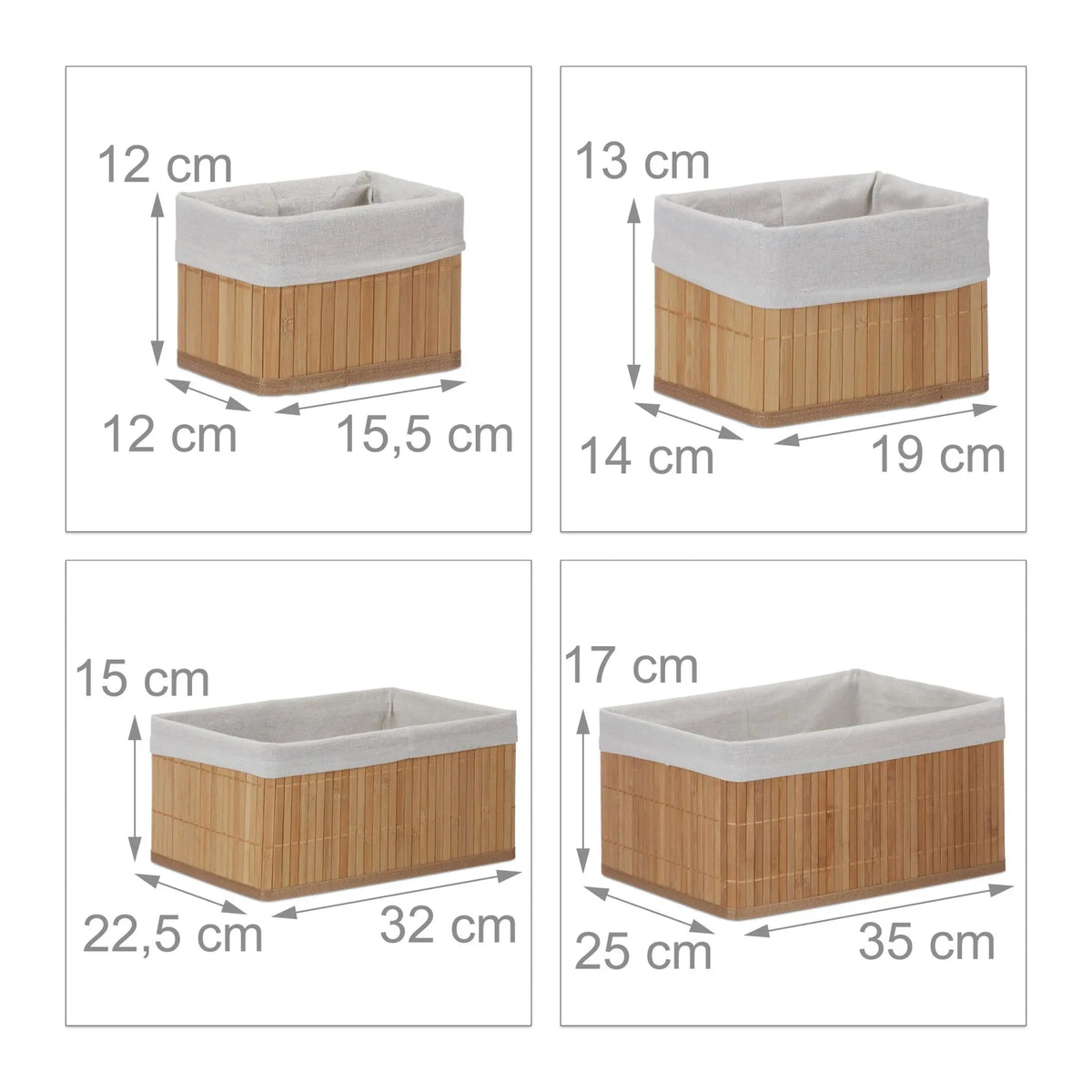Aufbewahrungskorb Bambus 6er-Set Weiss-Hellbraun von Relaxdays