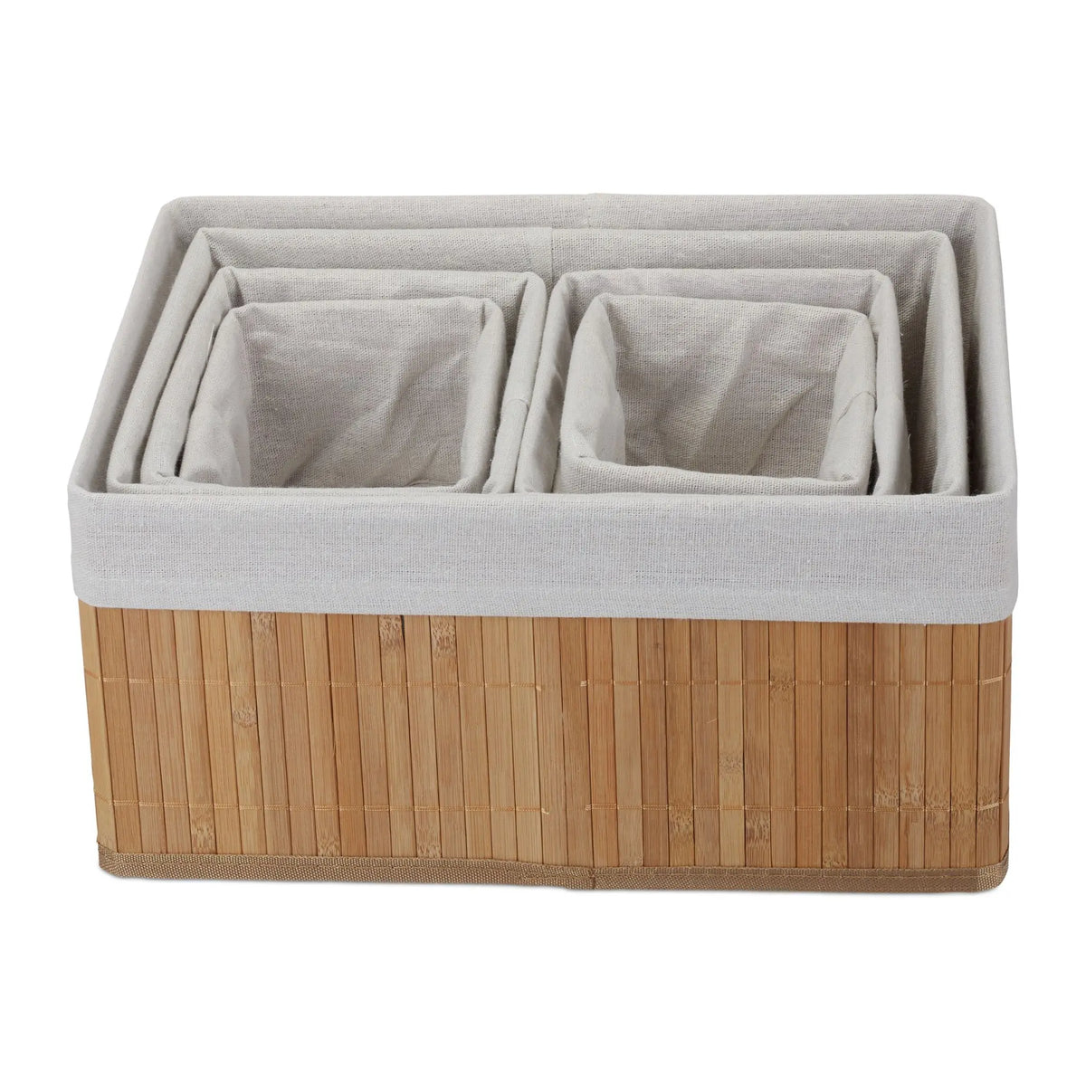 Aufbewahrungskorb Bambus 6er-Set Weiss-Hellbraun von Relaxdays