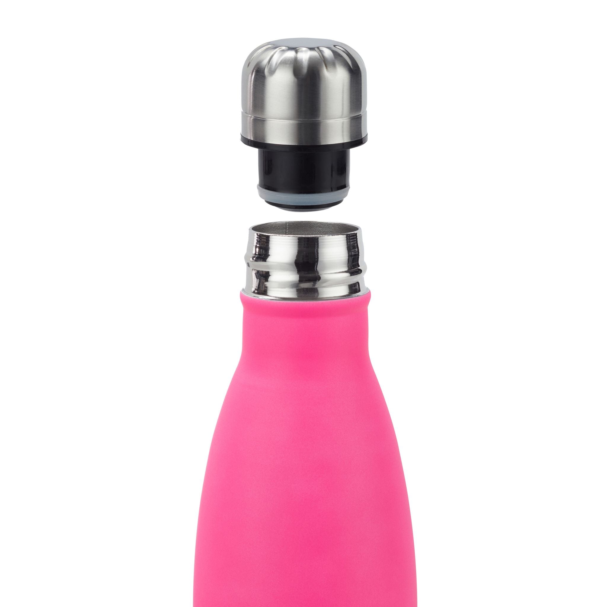 Trinkflasche Edelstahl Pink-Schwarz-Silber von Relaxdays