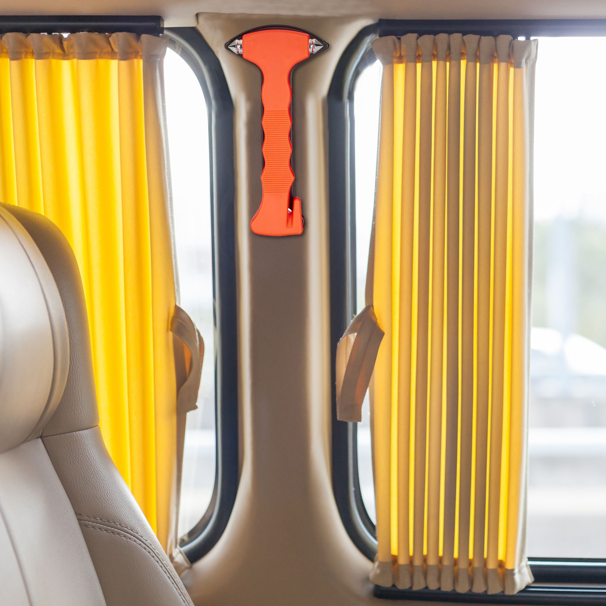 Notfallhammer Auto mit Gurtschneider Orange-Schwarz-Silber
