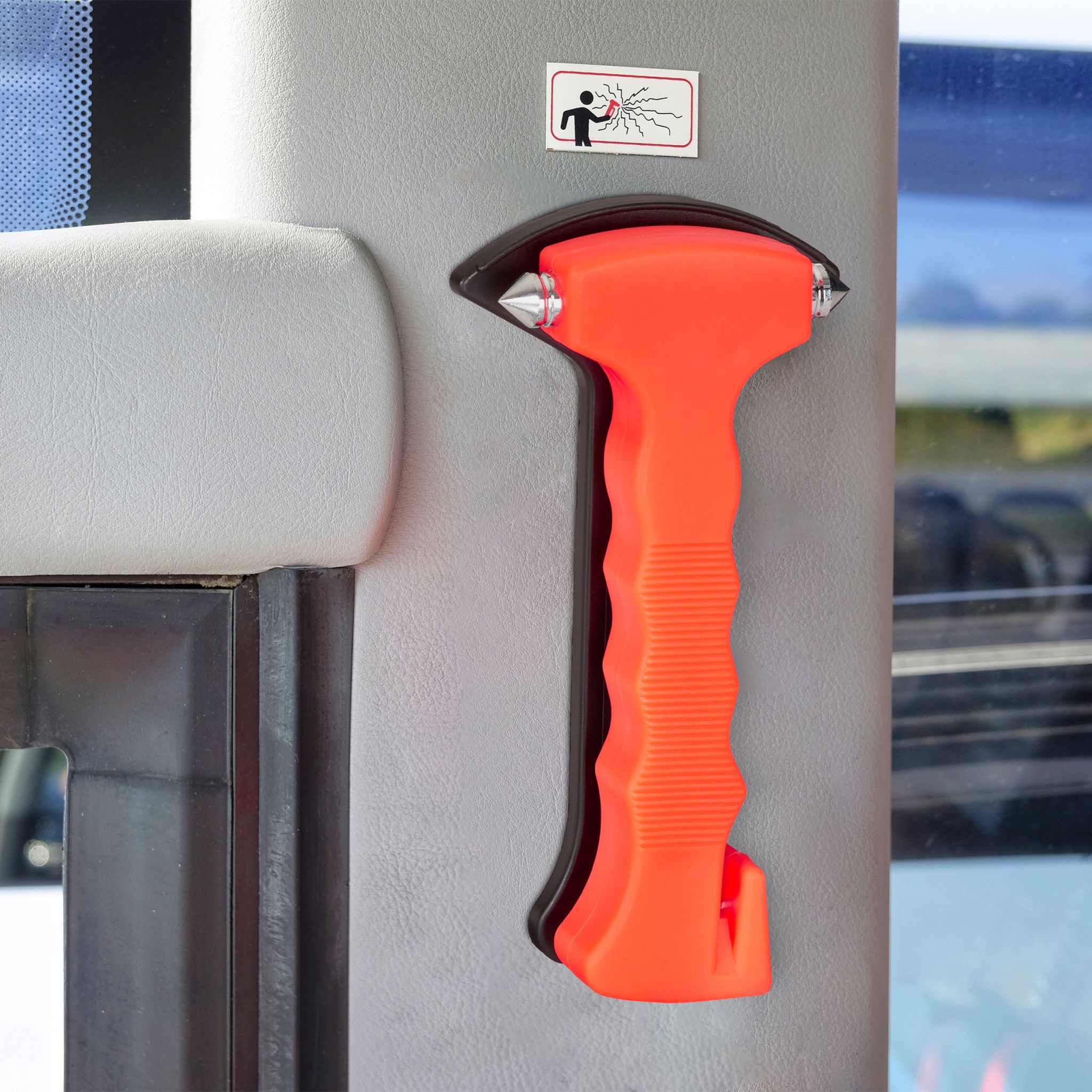 Notfallhammer Auto mit Gurtschneider Orange-Schwarz-Silber