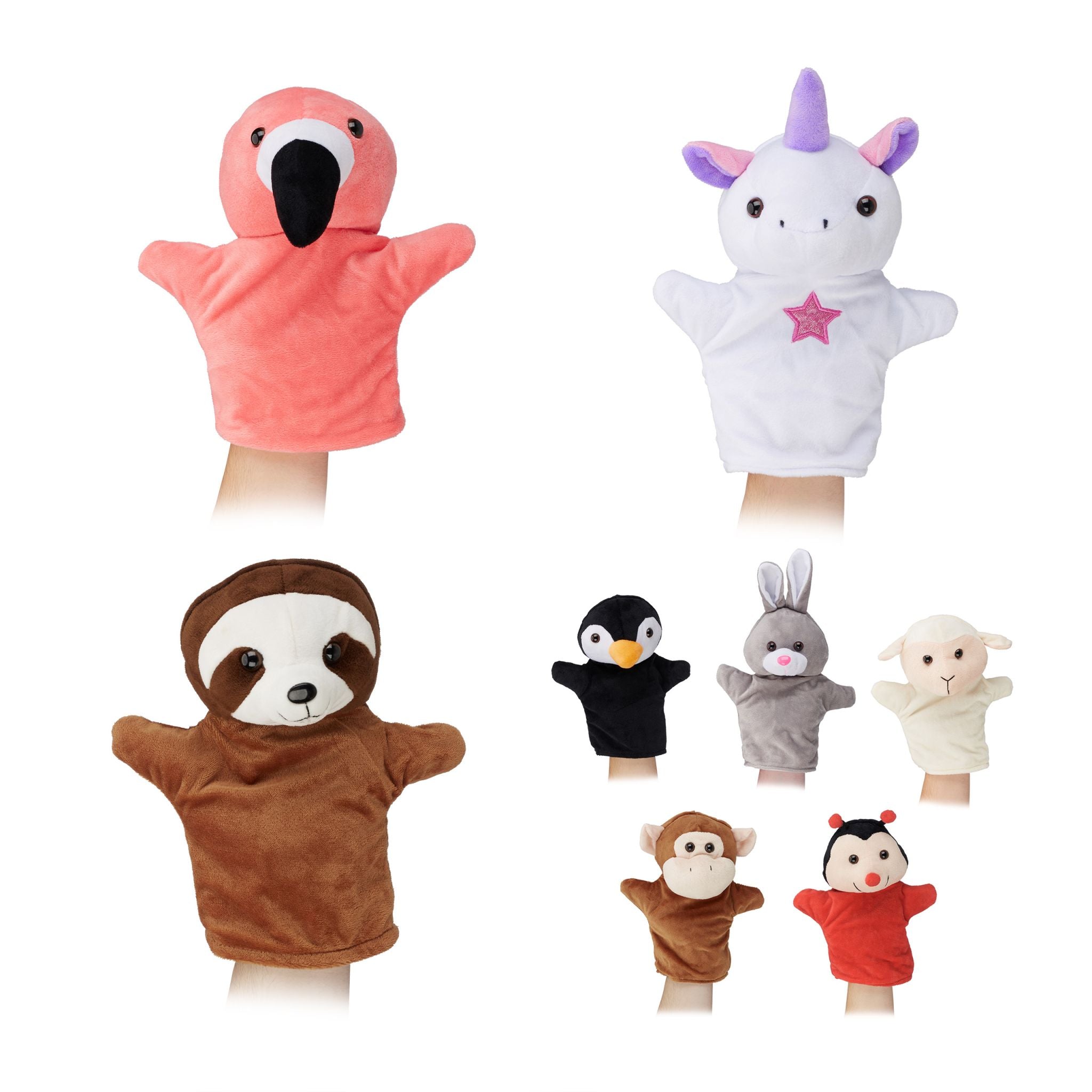 Handpuppen Tier-Set für Kinder Weiss-Creme-Schwarz