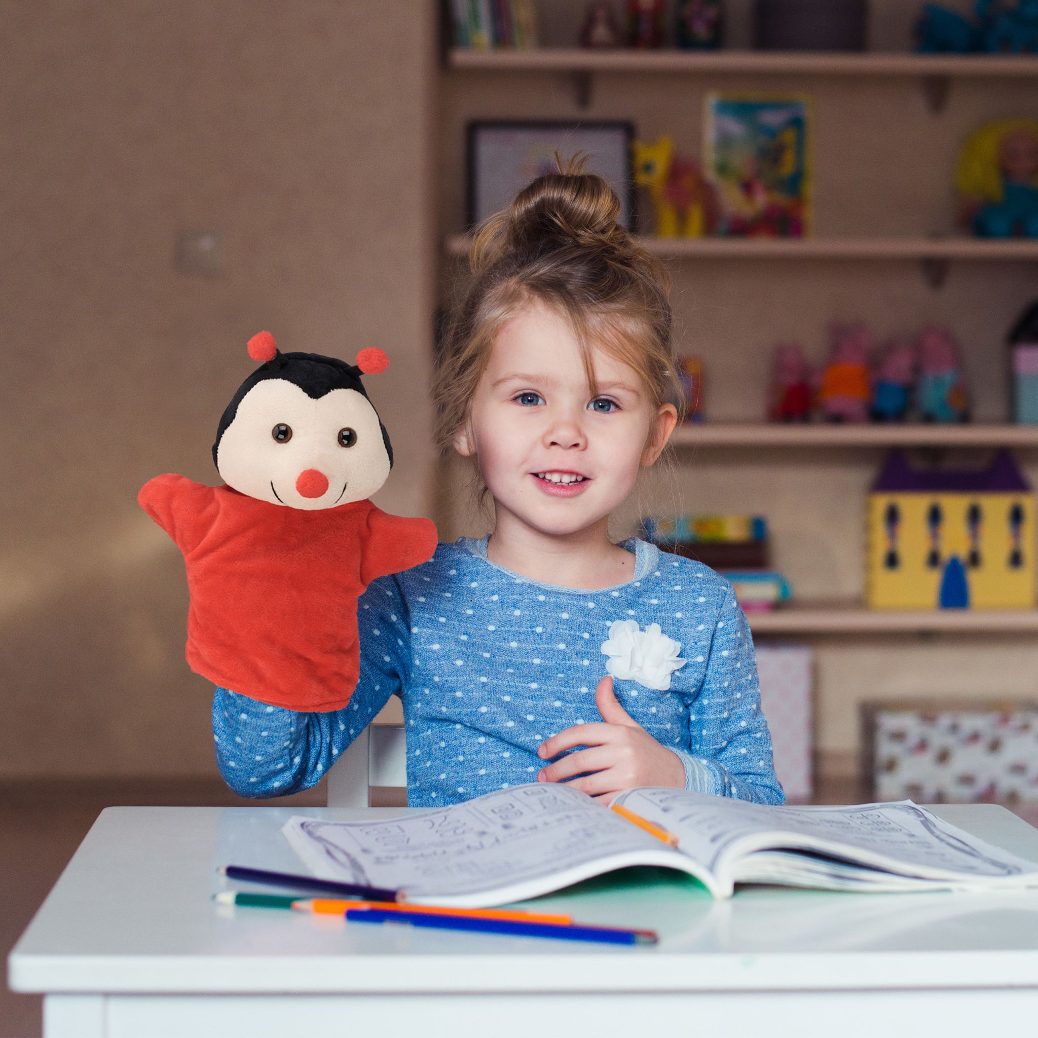 Handpuppen Tier-Set für Kinder Weiss-Creme-Schwarz