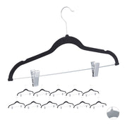 Samtbügel mit Clips 12er-Set Schwarz-Silber von Relaxdays
