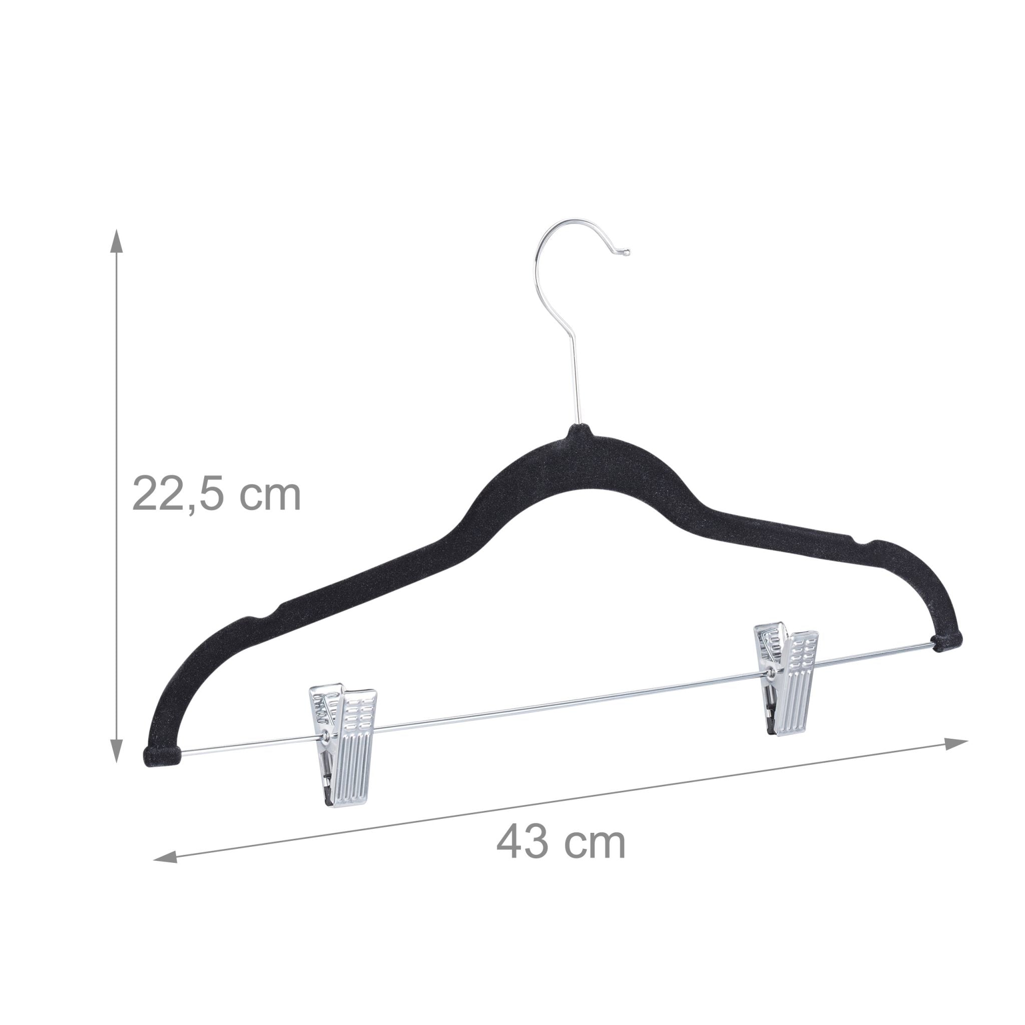 Samtbügel mit Clips 12er-Set Schwarz-Silber von Relaxdays