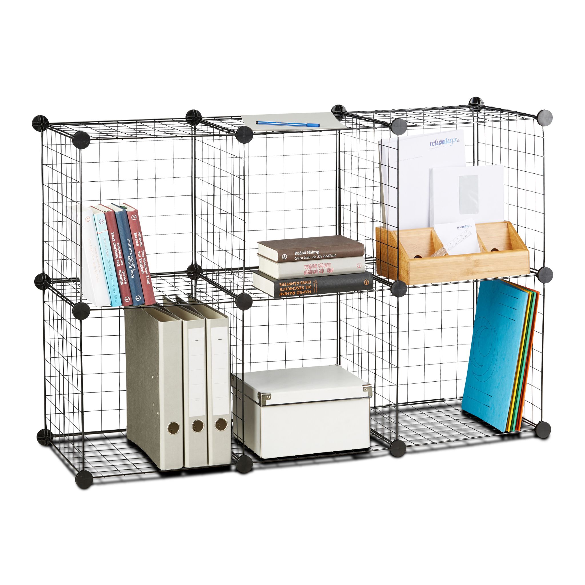 Regalsystem Drahtgitter 6 Fächer Schwarz von Relaxdays