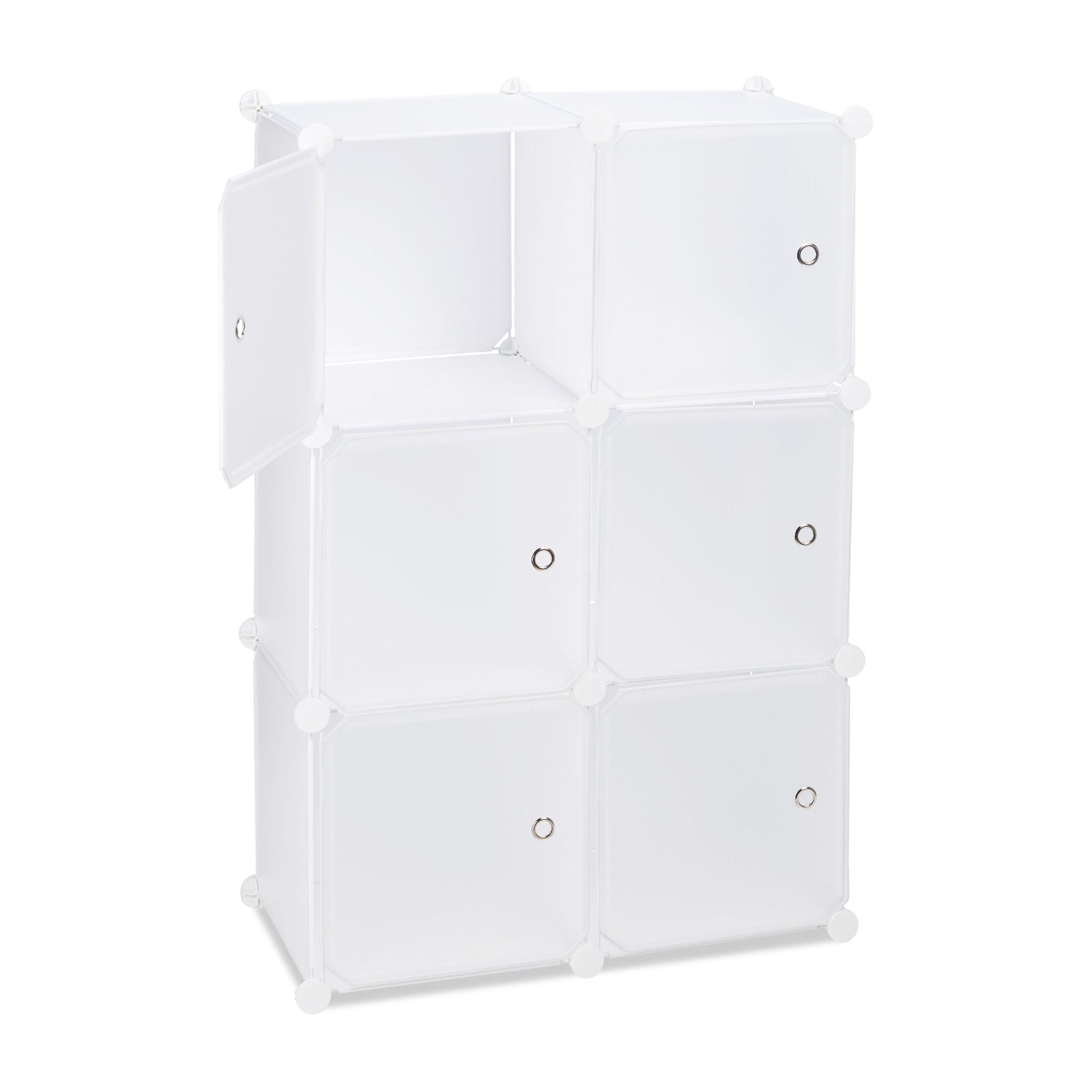 Regalsystem mit 6 Türen Weiss-Silber-Transparent von Relaxdays
