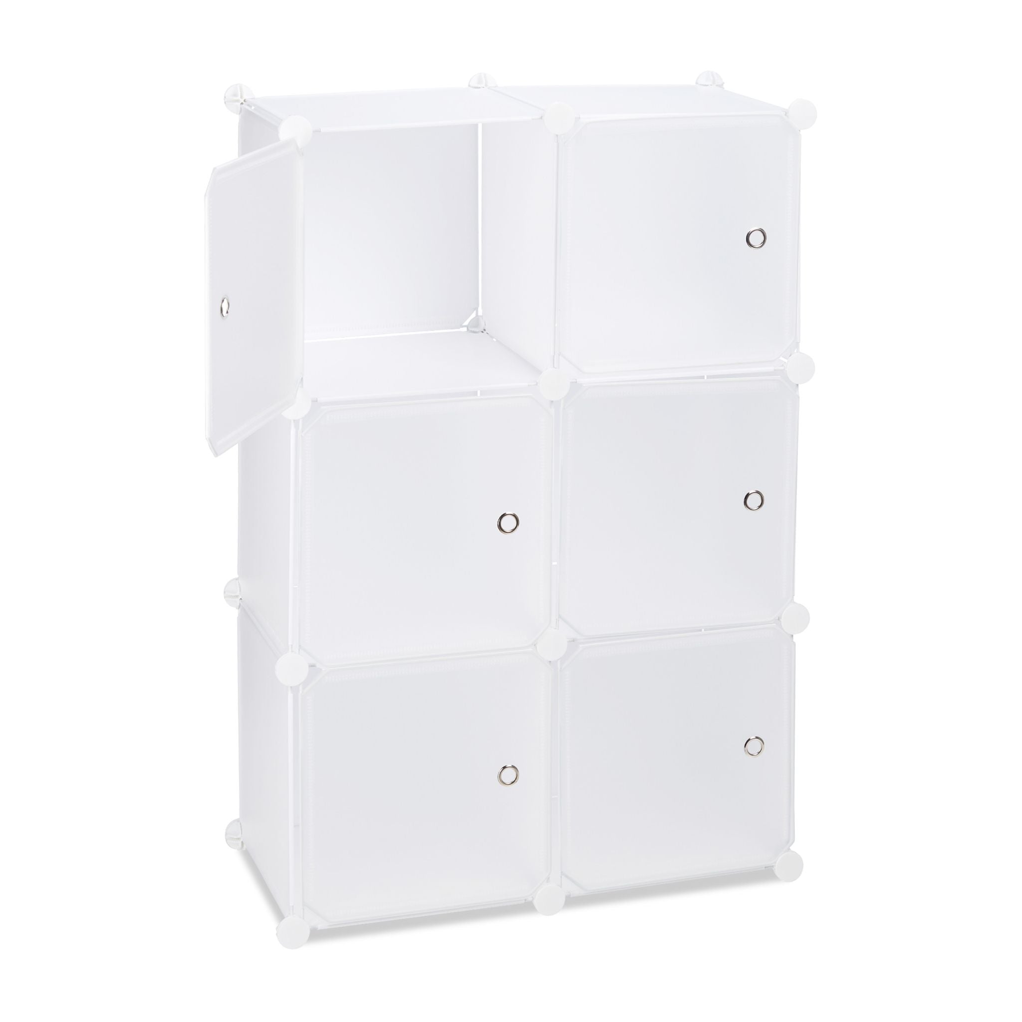 Regalsystem mit 6 Türen Weiss-Silber-Transparent von Relaxdays
