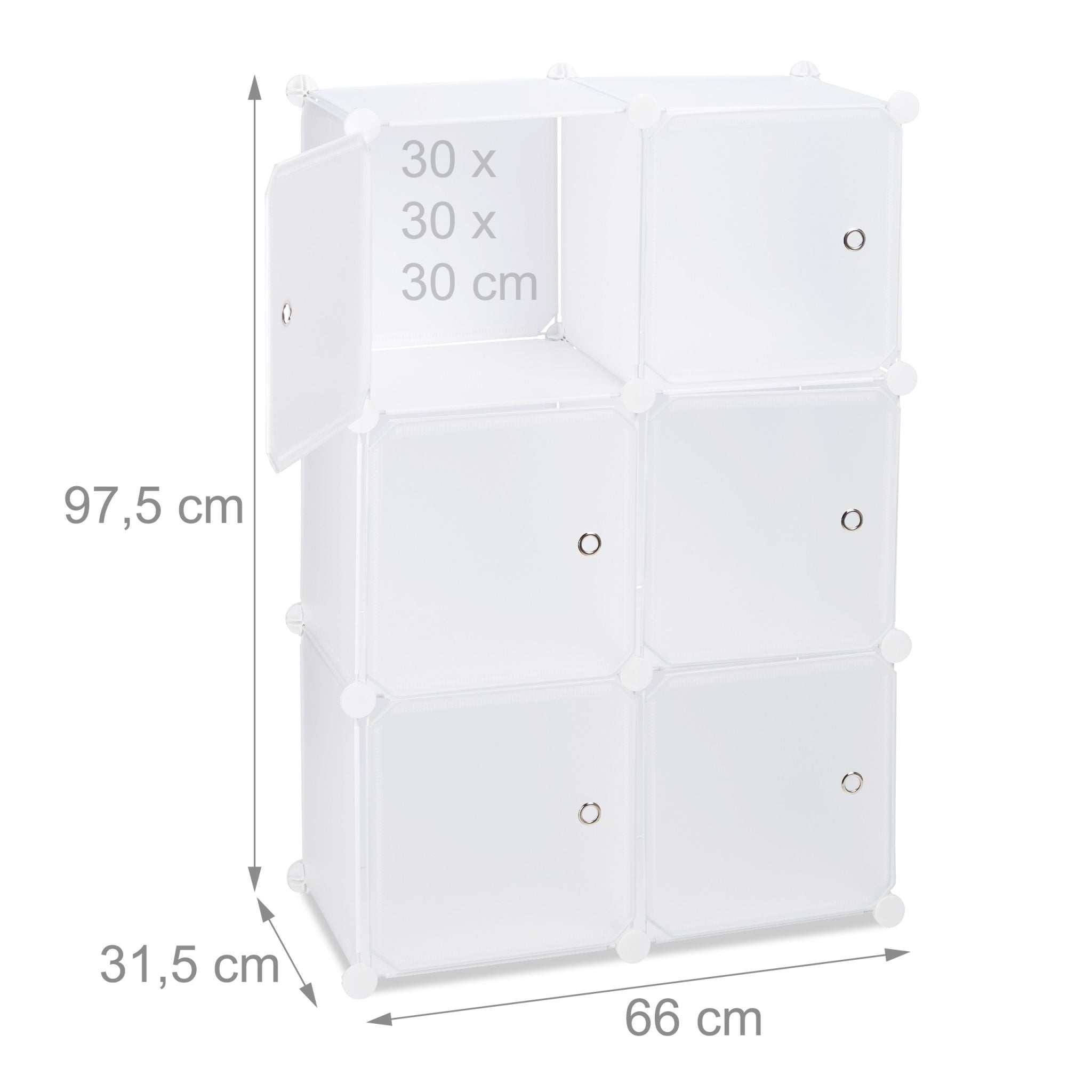 Regalsystem mit 6 Türen Weiss-Silber-Transparent von Relaxdays