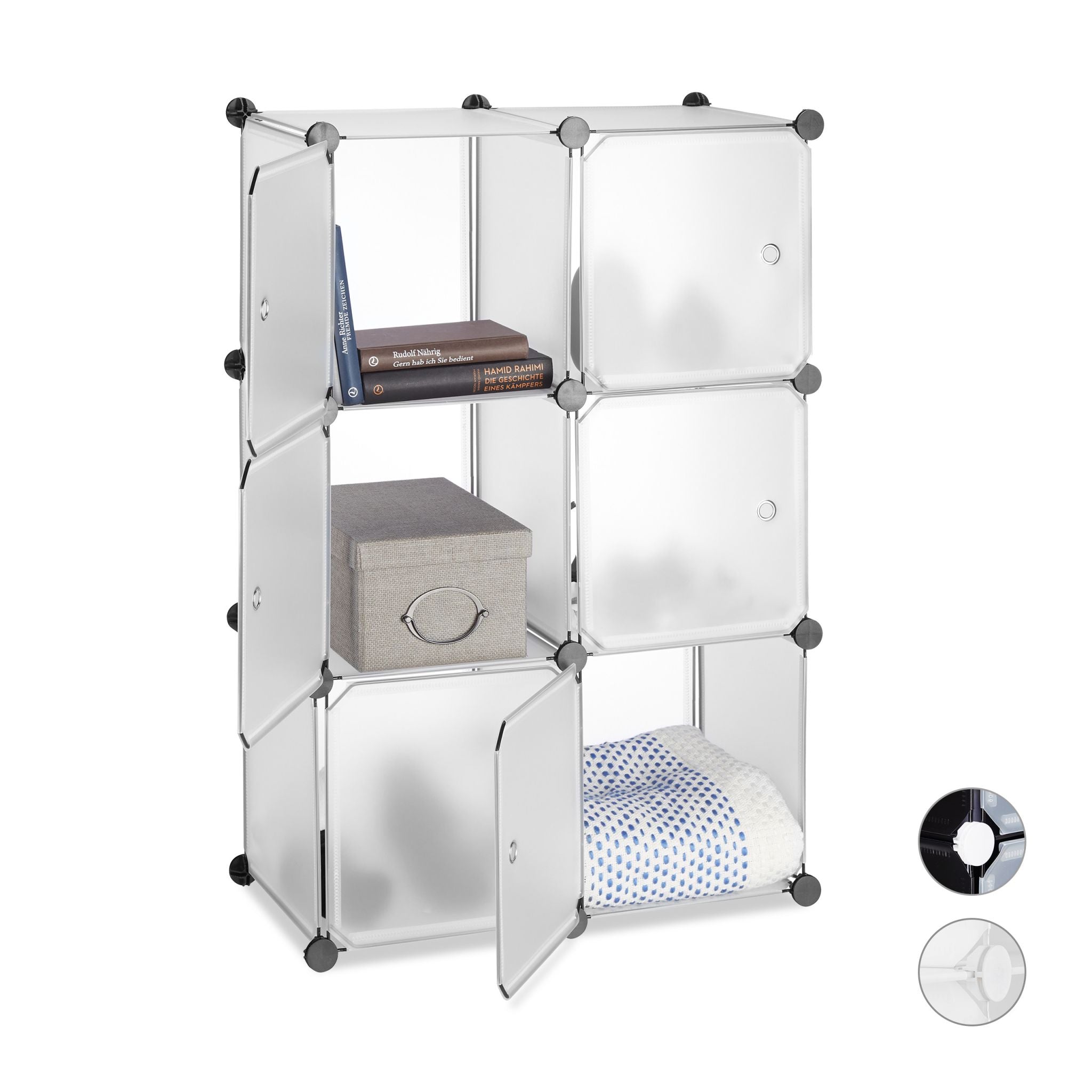 Regalsystem mit 6 Türen Schwarz-Silber-Transparent von Relaxdays