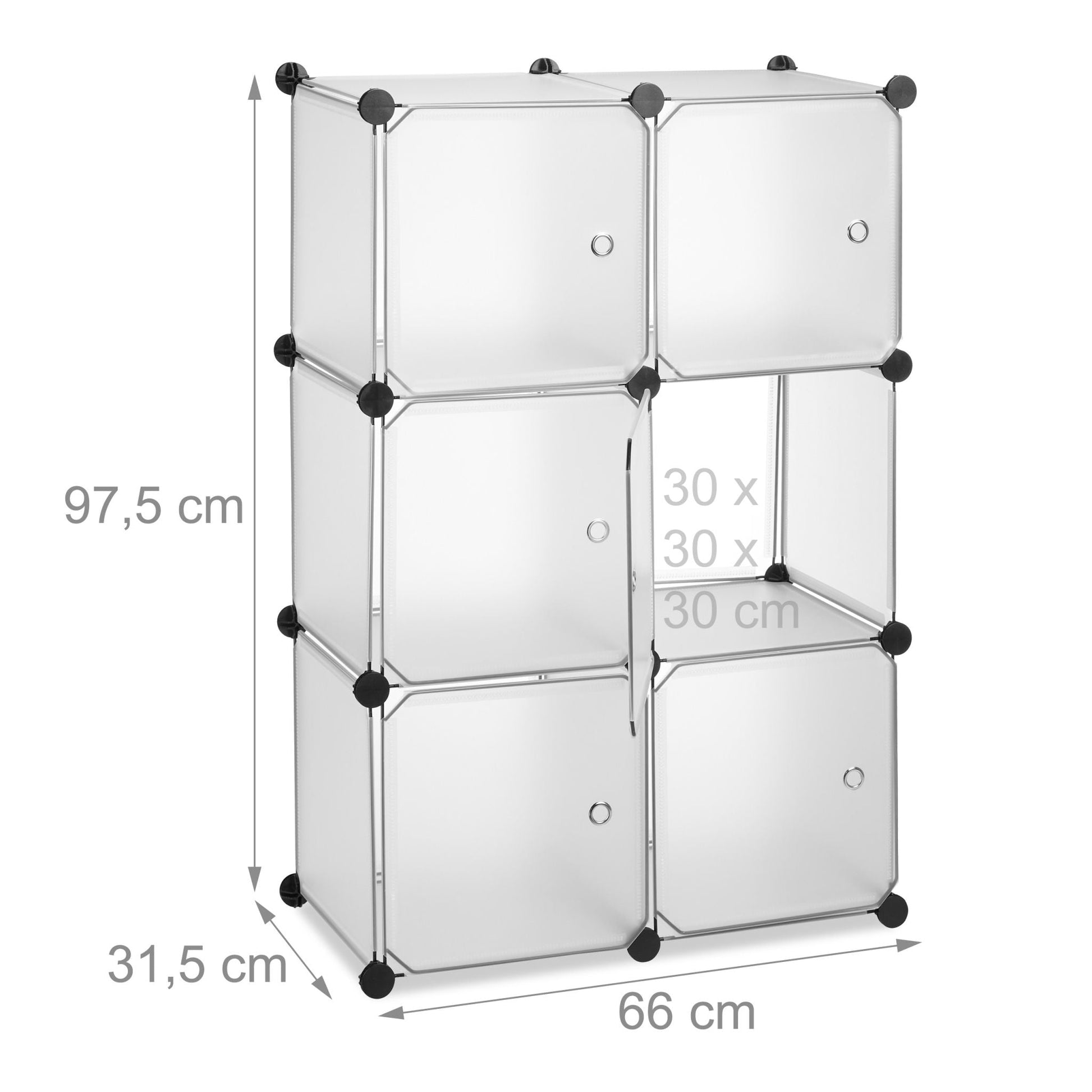 Regalsystem mit 6 Türen Schwarz-Silber-Transparent von Relaxdays