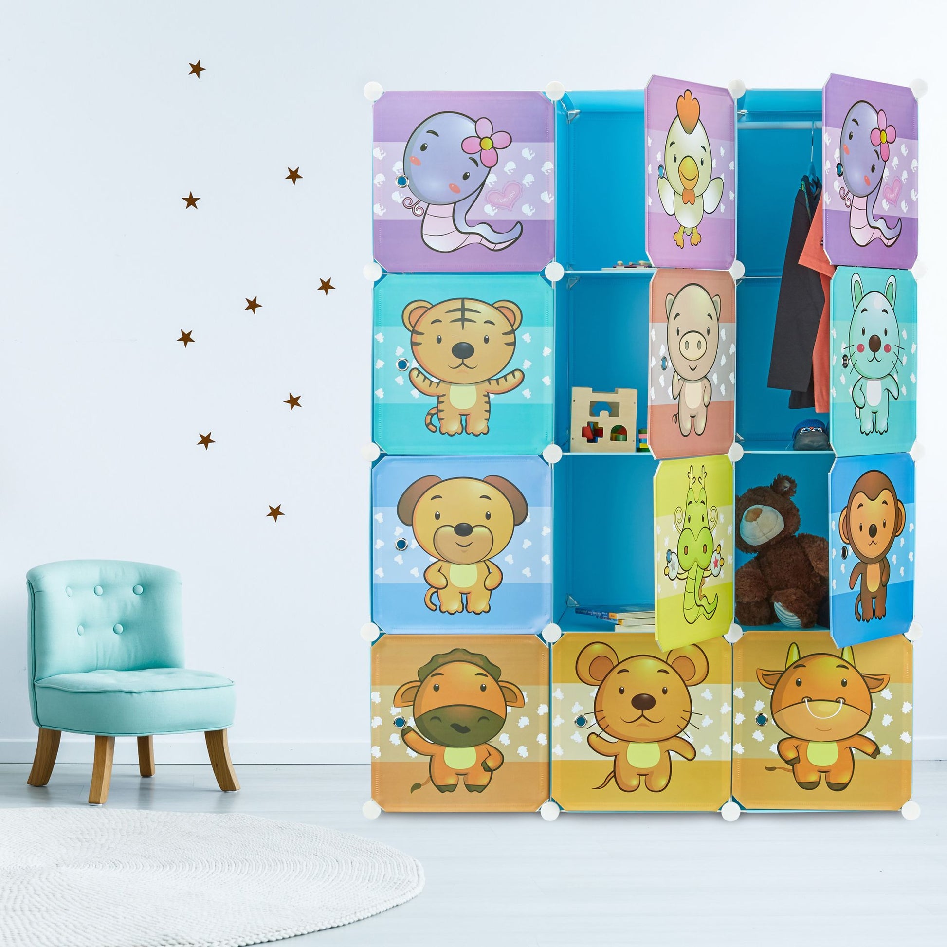 Steckregal Kinderzimmer mit Motiv Blau-Hellblau-Türkis von Relaxdays