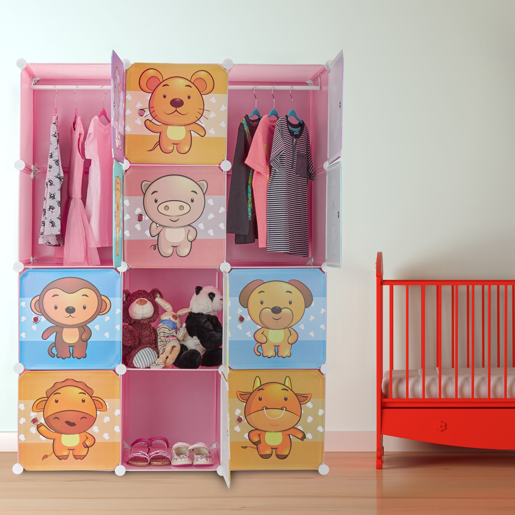 Steckregal Kinderzimmer mit Motiv Orange-Pink-Rosa von Relaxdays