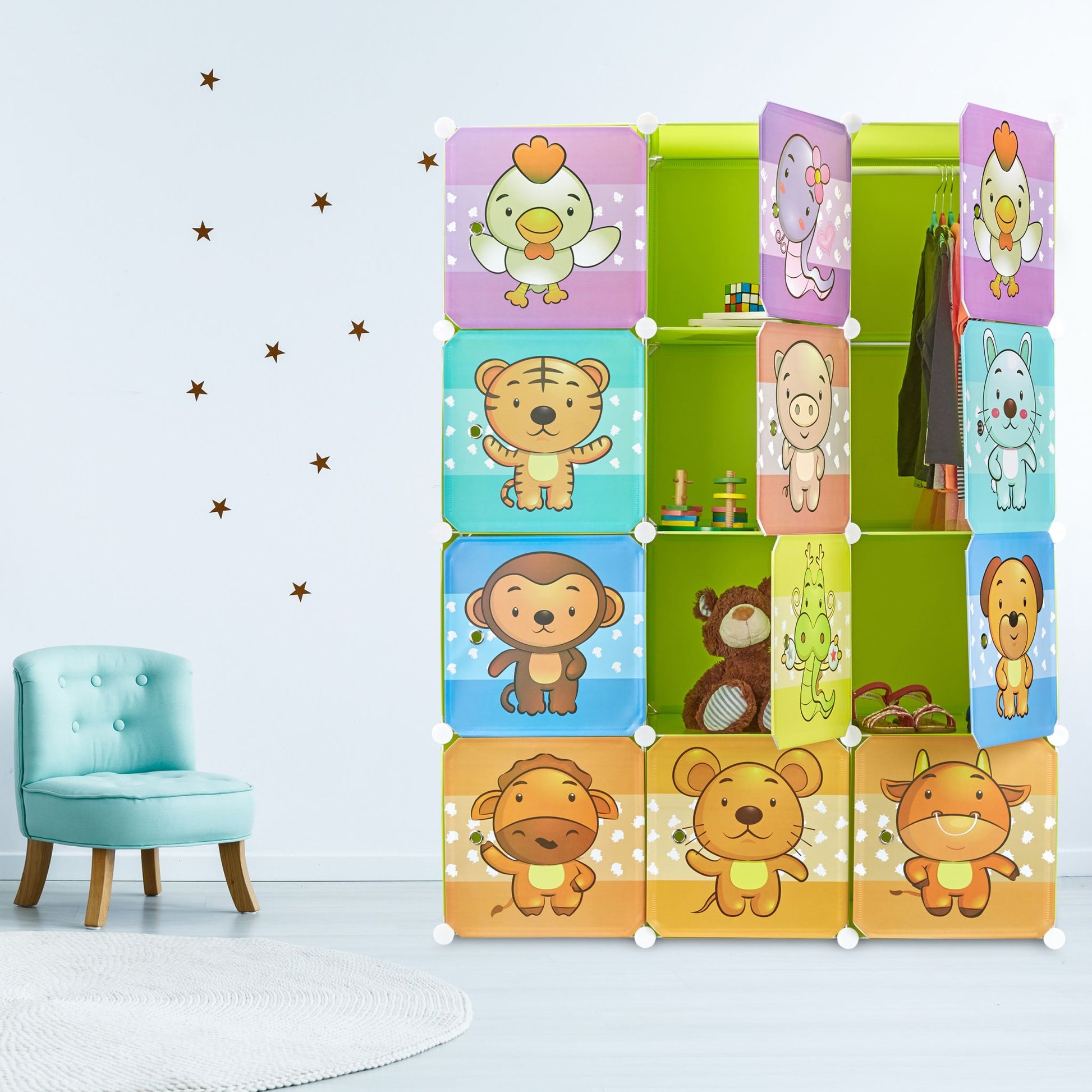 Steckregal Kinderzimmer mit Motiv Blau-Grün-Orange von Relaxdays