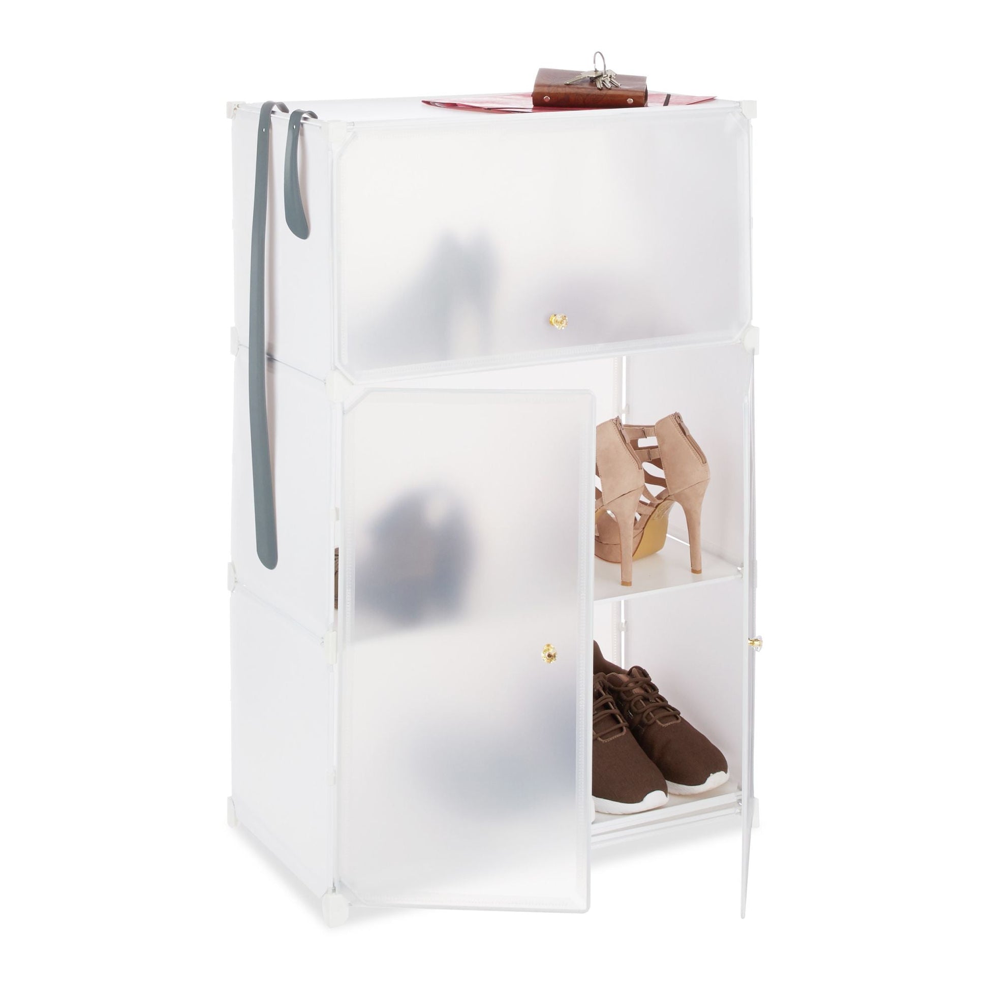 Schuhschrank Kunststoff Gold-Schwarz-Transparent von Relaxdays