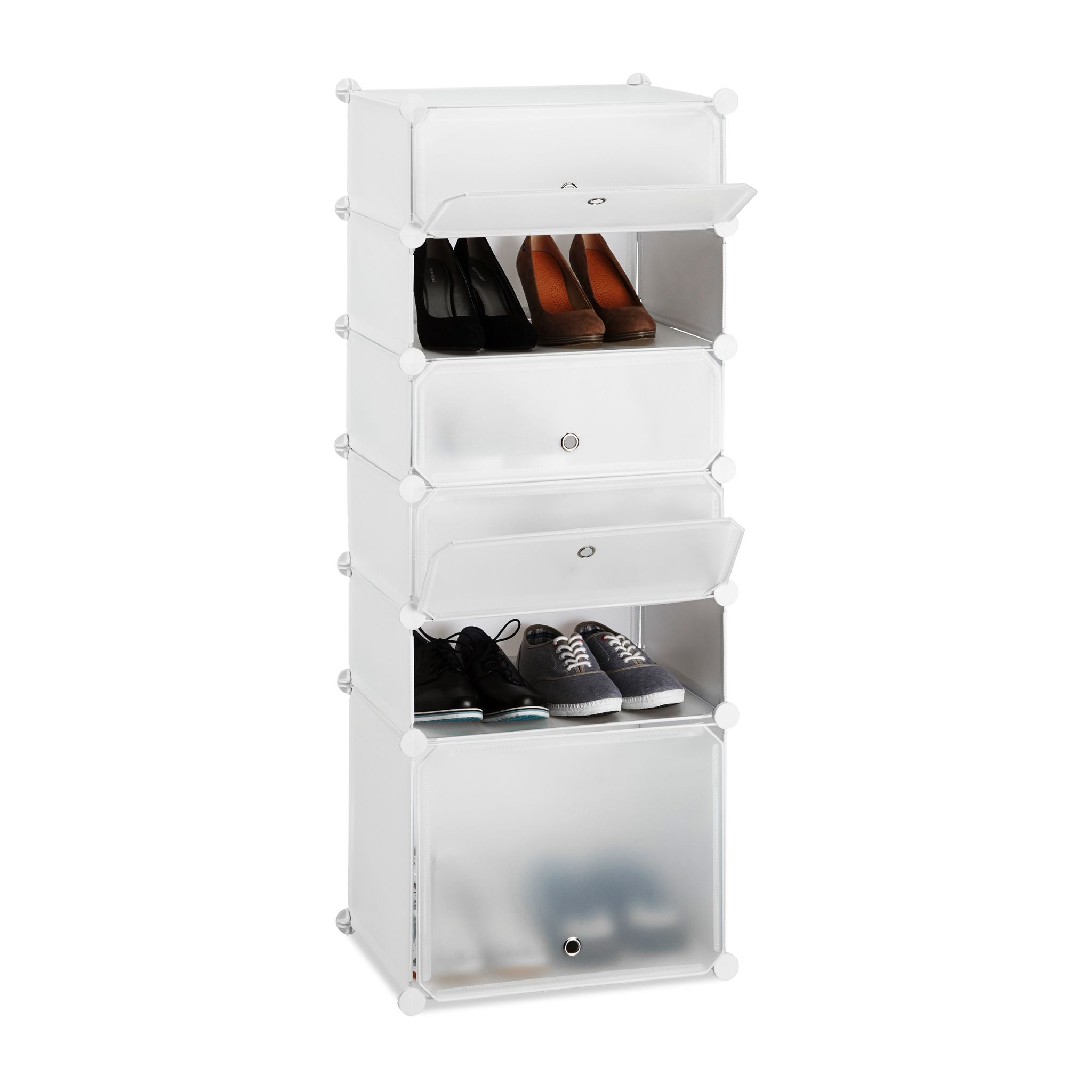 Schuhregal Kunststoff 6 Fächer Weiss-Silber-Transparent von Relaxdays