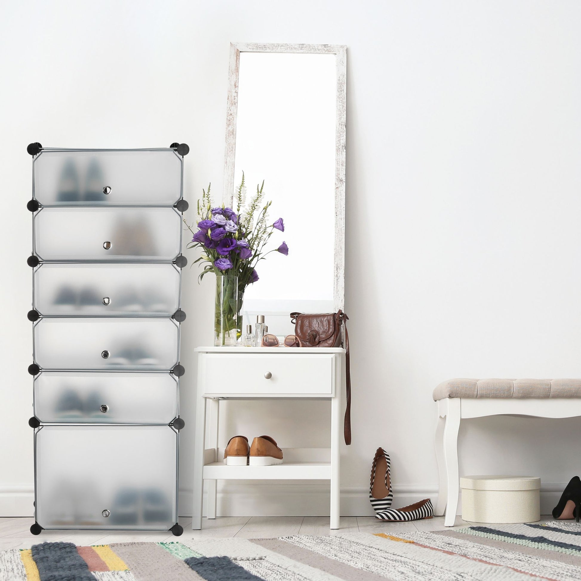 Schuhregal Kunststoff 6 Fächer Schwarz-Silber-Transparent von Relaxdays