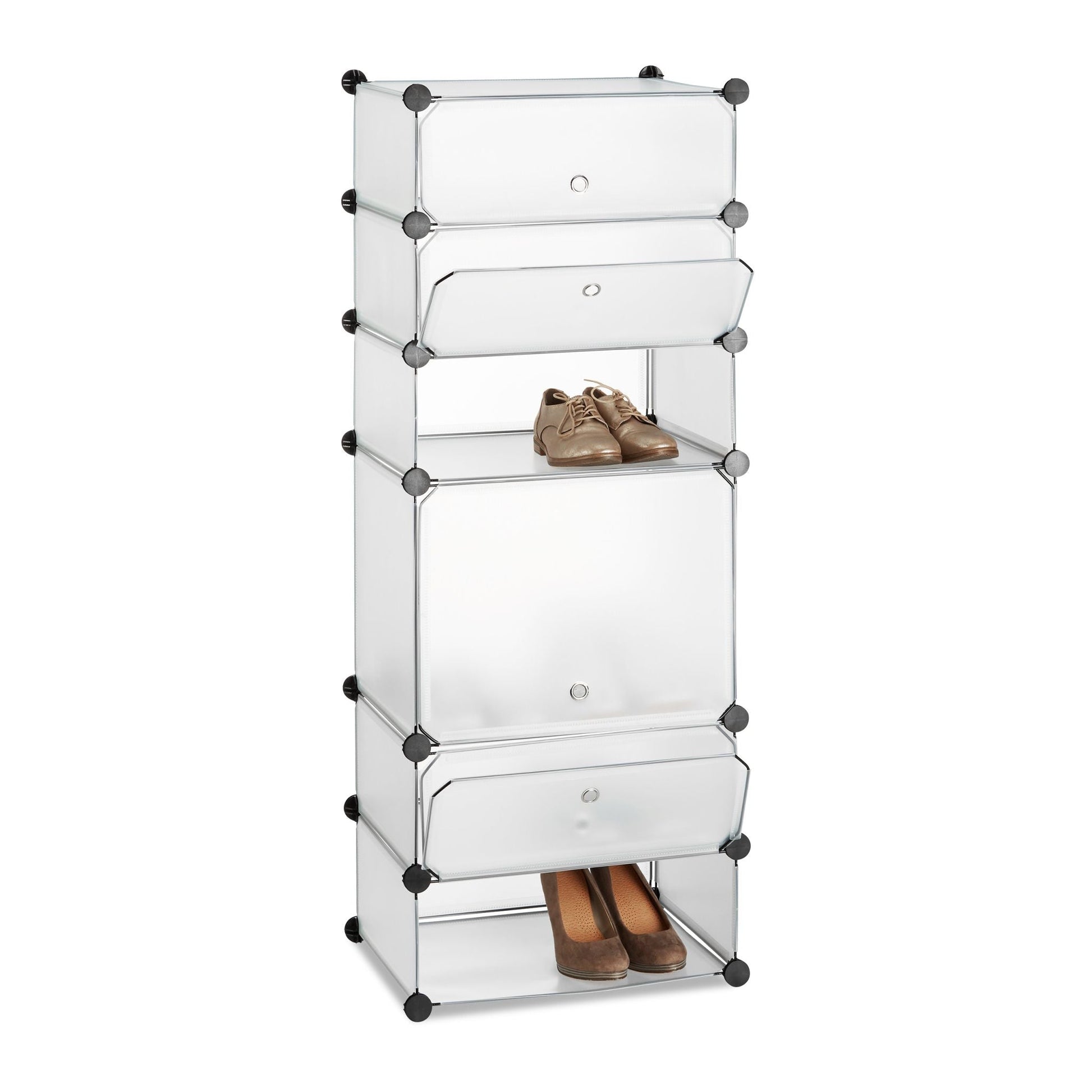 Schuhregal Kunststoff 6 Fächer Schwarz-Silber-Transparent von Relaxdays
