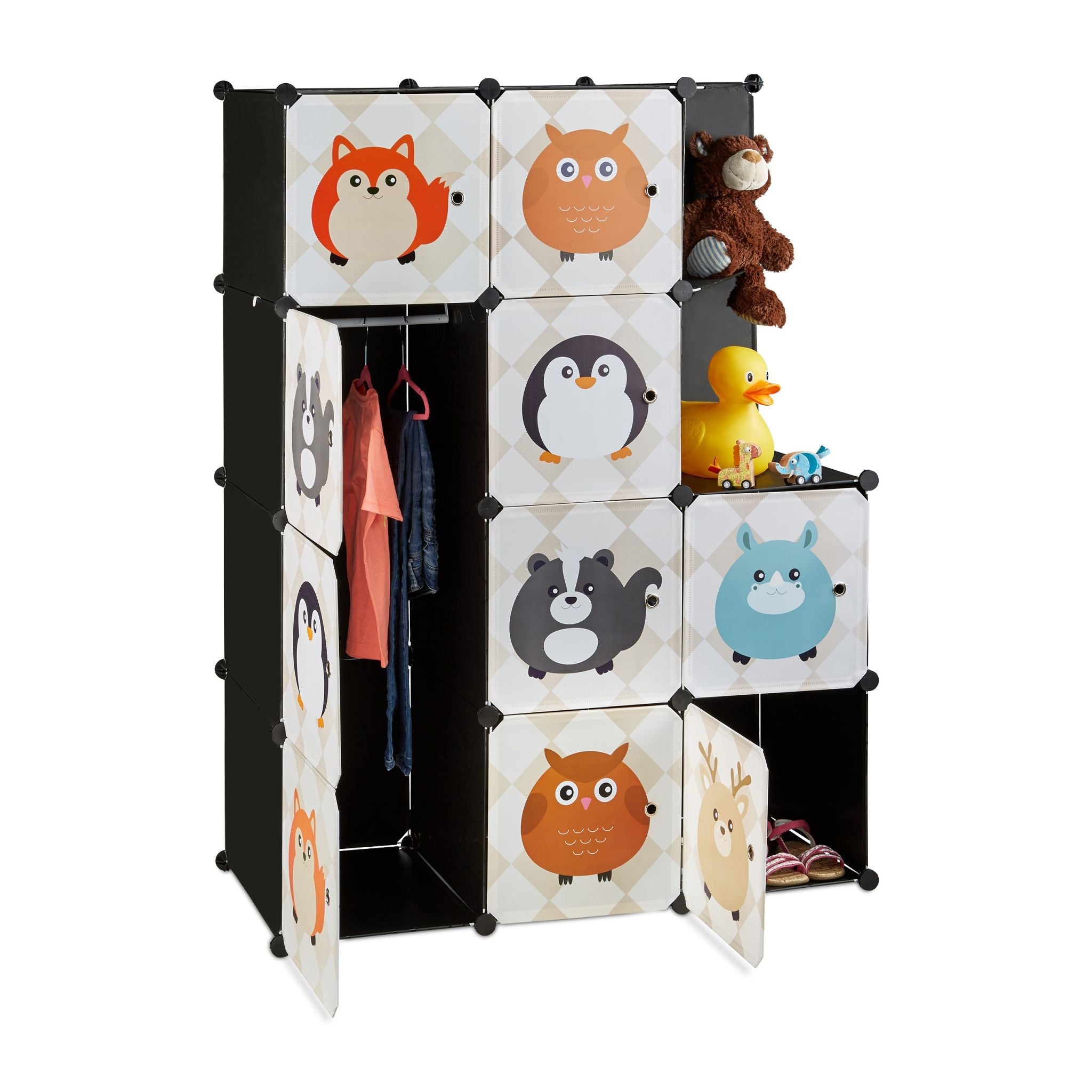 Steckregal Kinderzimmer mit Tiermotiven Beige-Weiss-Schwarz von Relaxdays
