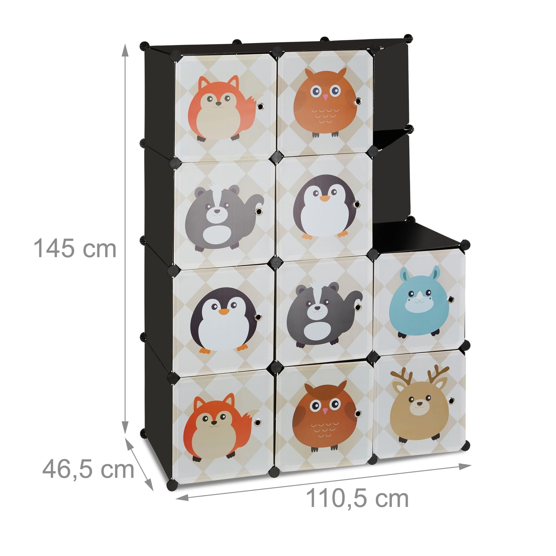 Steckregal Kinderzimmer mit Tiermotiven Beige-Weiss-Schwarz von Relaxdays