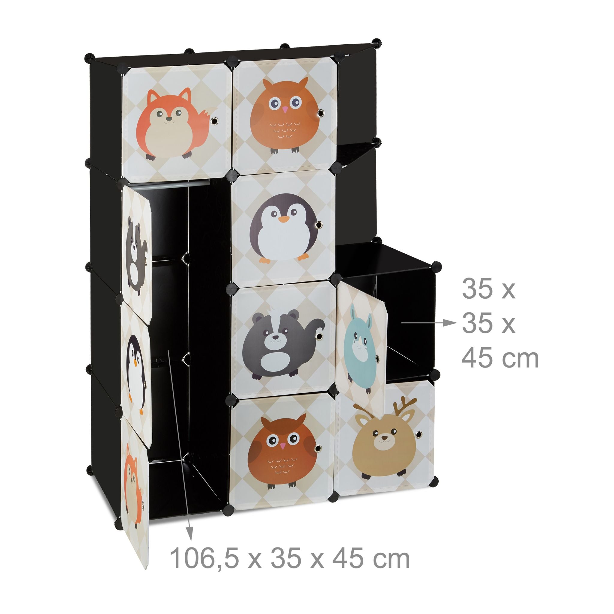 Steckregal Kinderzimmer mit Tiermotiven Beige-Weiss-Schwarz von Relaxdays