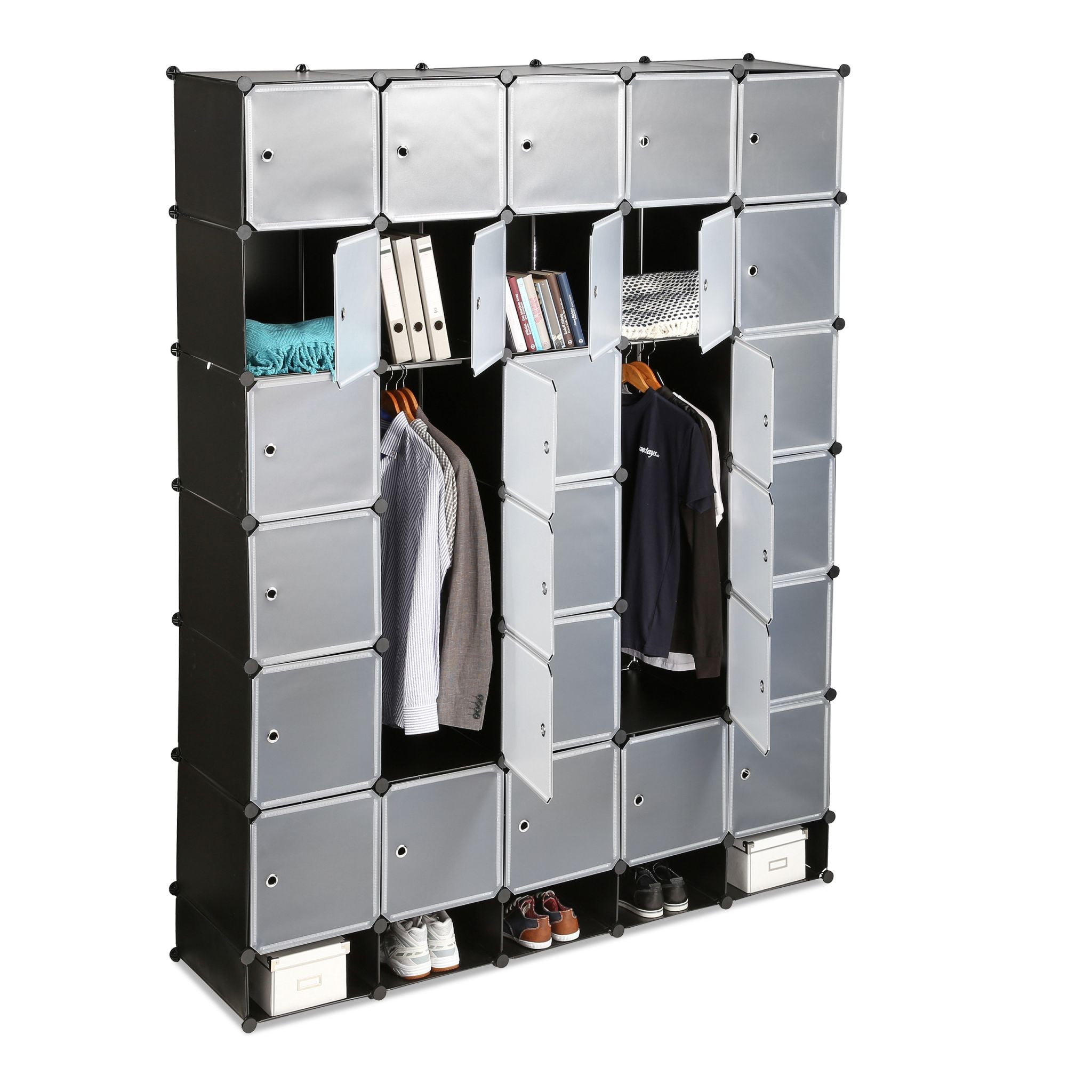 Kleiderschrank Stecksystem XXL Schwarz-Silber-Transparent von Relaxdays