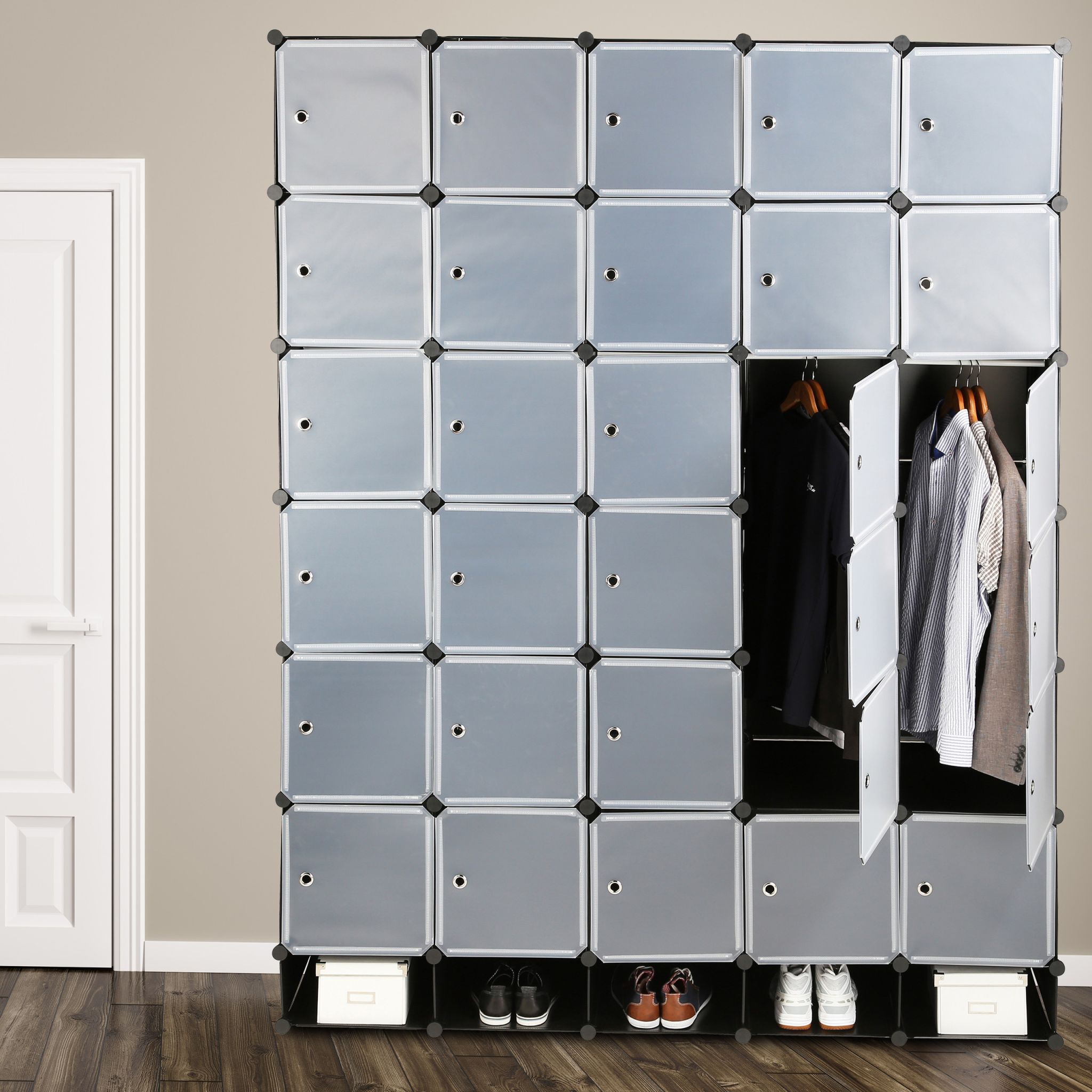 Kleiderschrank Stecksystem XXL Schwarz-Silber-Transparent von Relaxdays