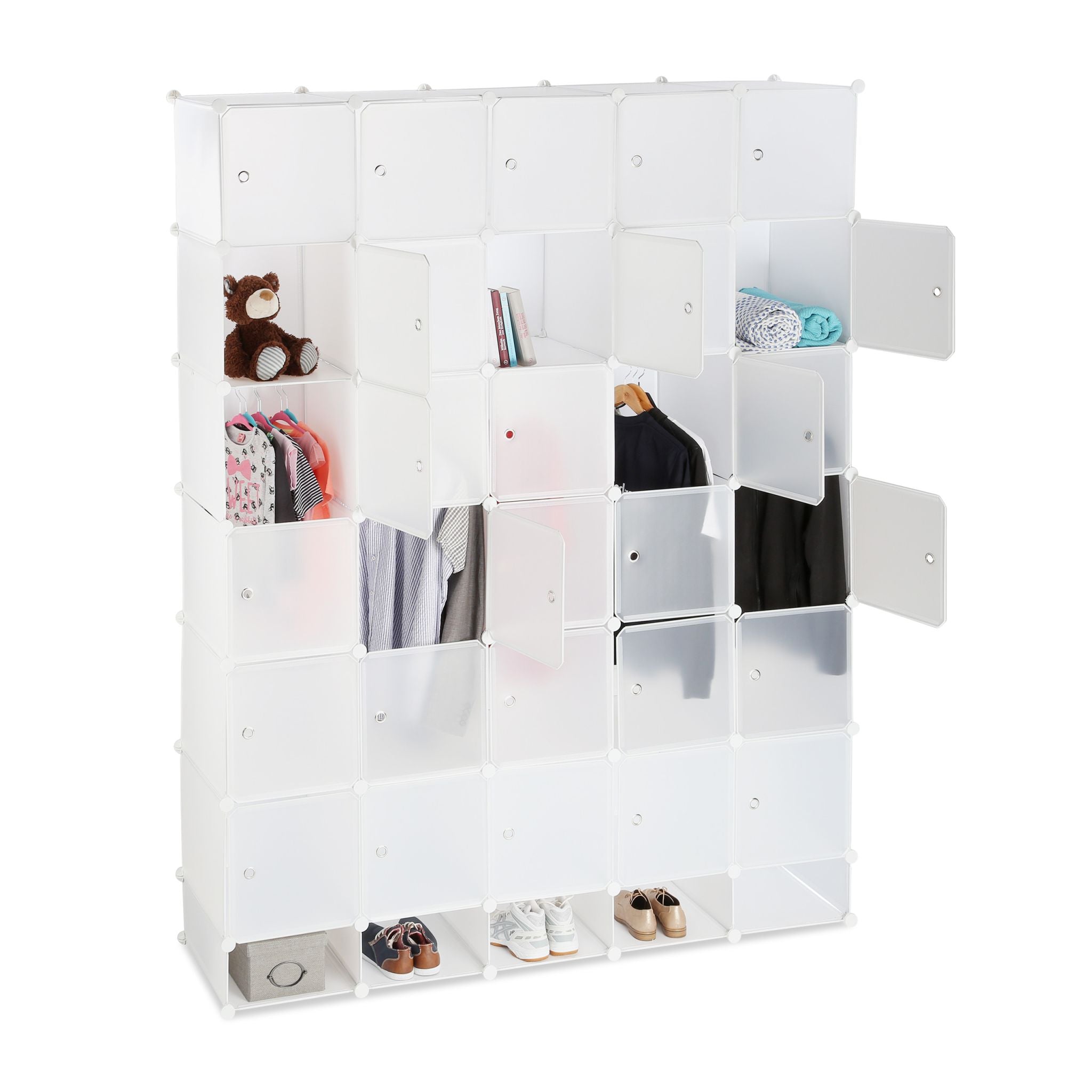 Kleiderschrank Stecksystem XXL Weiss-Silber-Transparent von Relaxdays