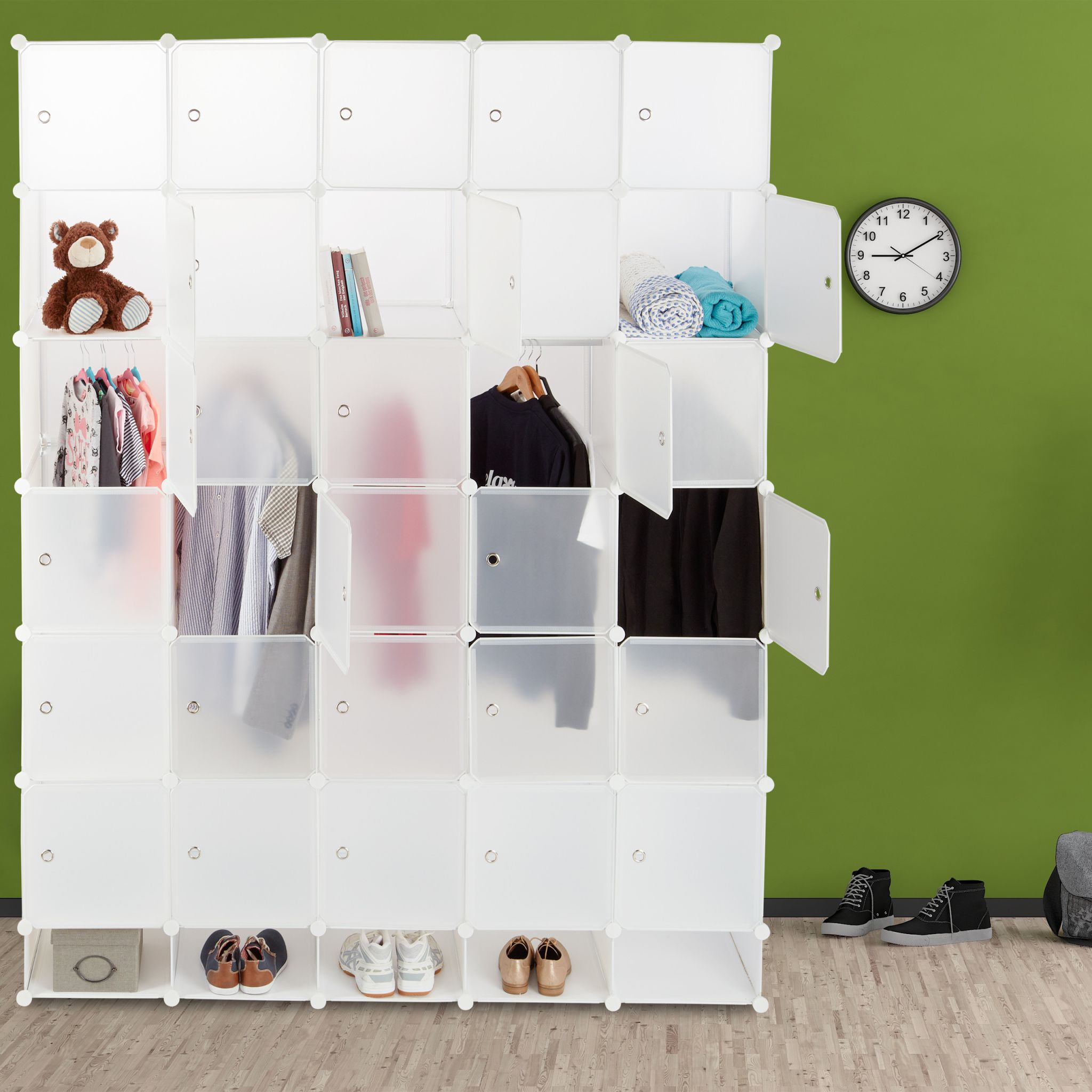 Kleiderschrank Stecksystem XXL Weiss-Silber-Transparent von Relaxdays