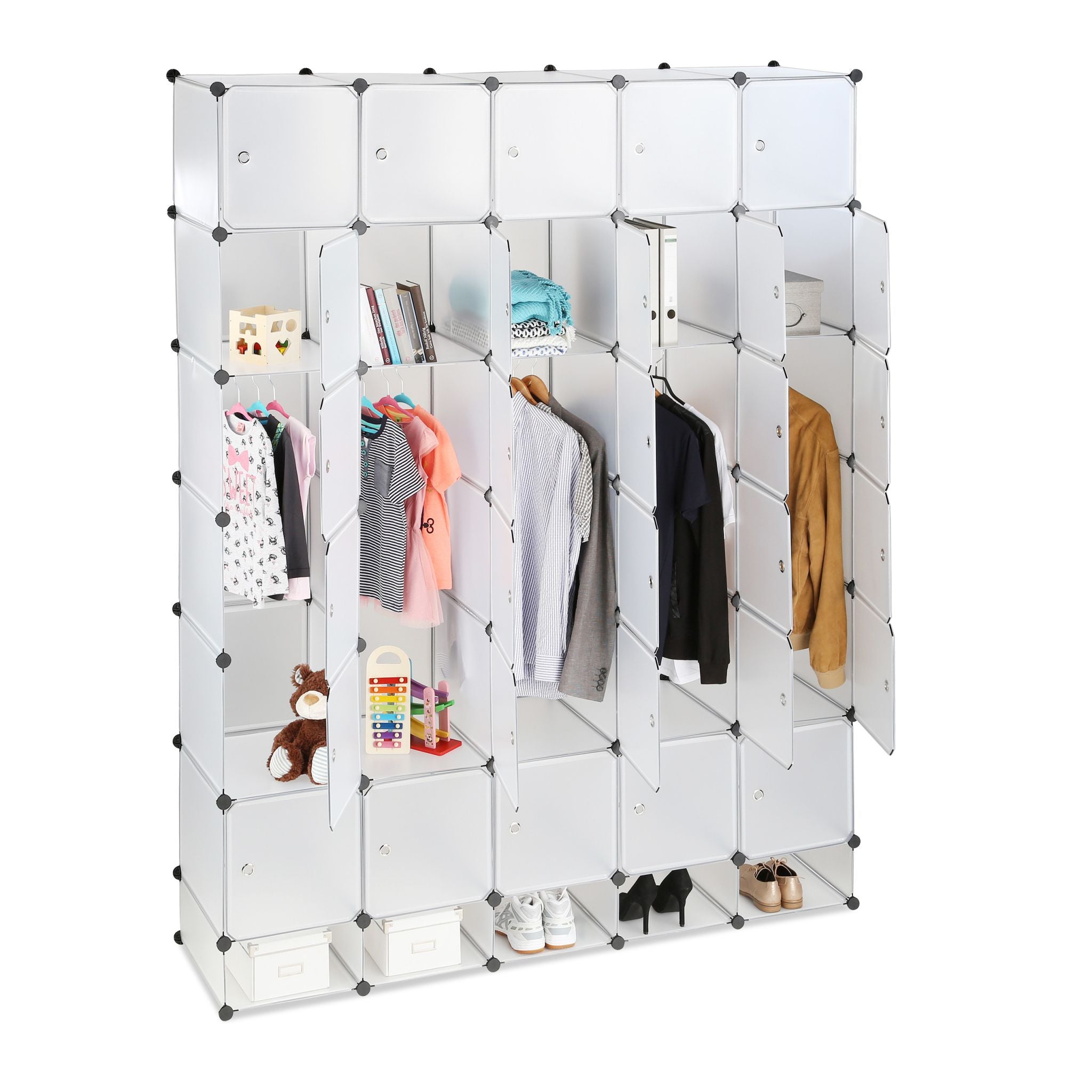 Kleiderschrank Stecksystem XXL Schwarz-Silber-Transparent von Relaxdays